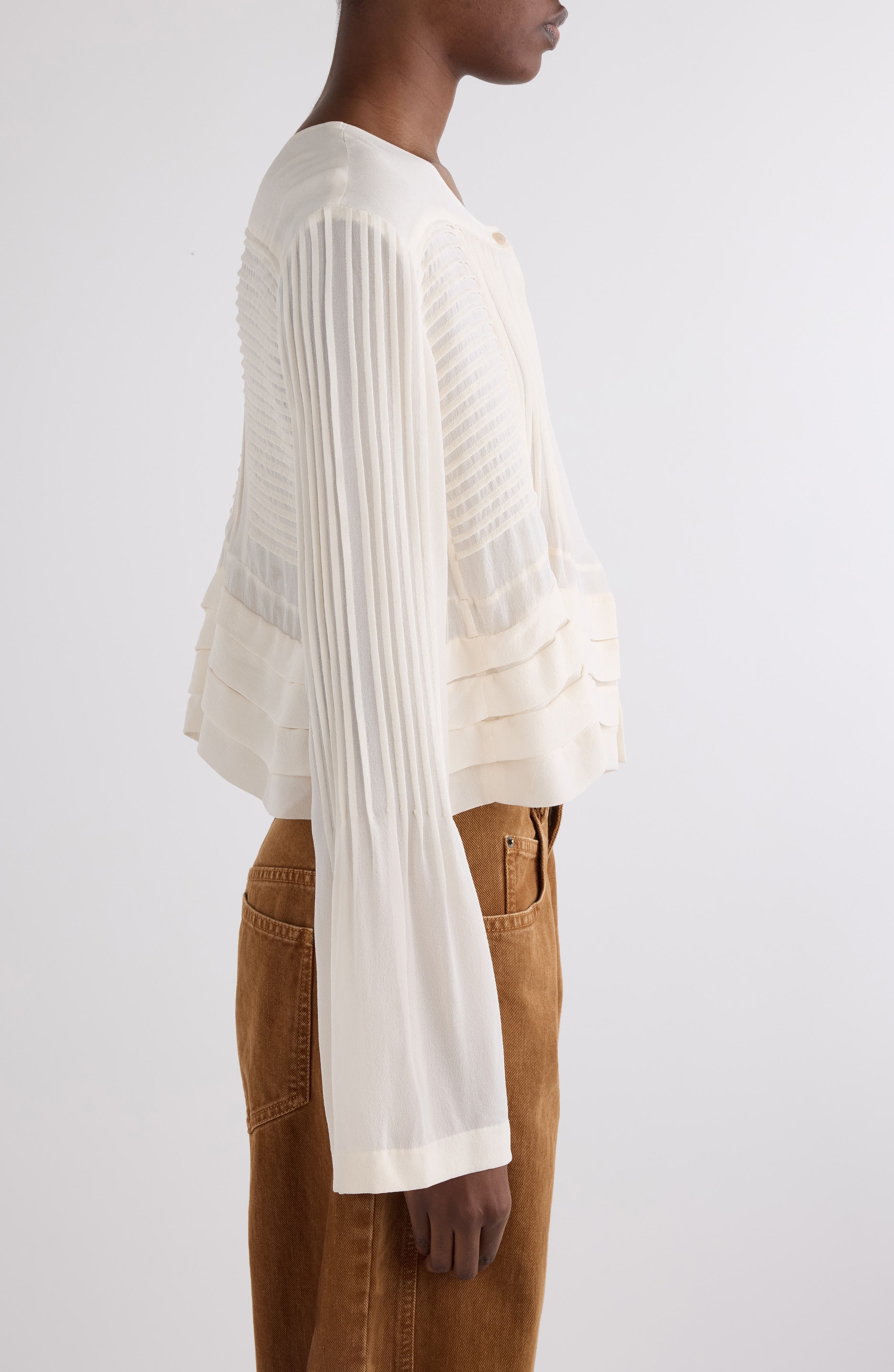 Isabel Marant Carolia Pintuck Silk Snap-Up Shirt in Ecru at Nordstrom - 4