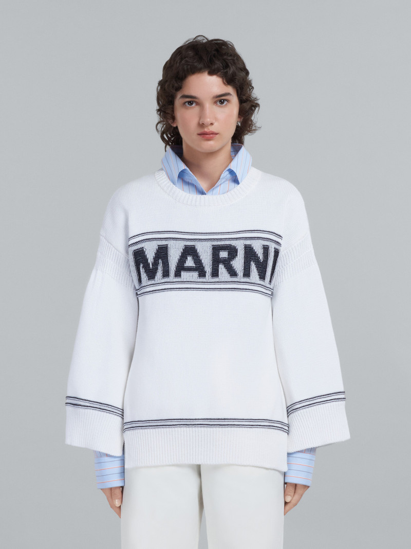 Marni WHITE COTTON SWEATER WITH LOGO outlook