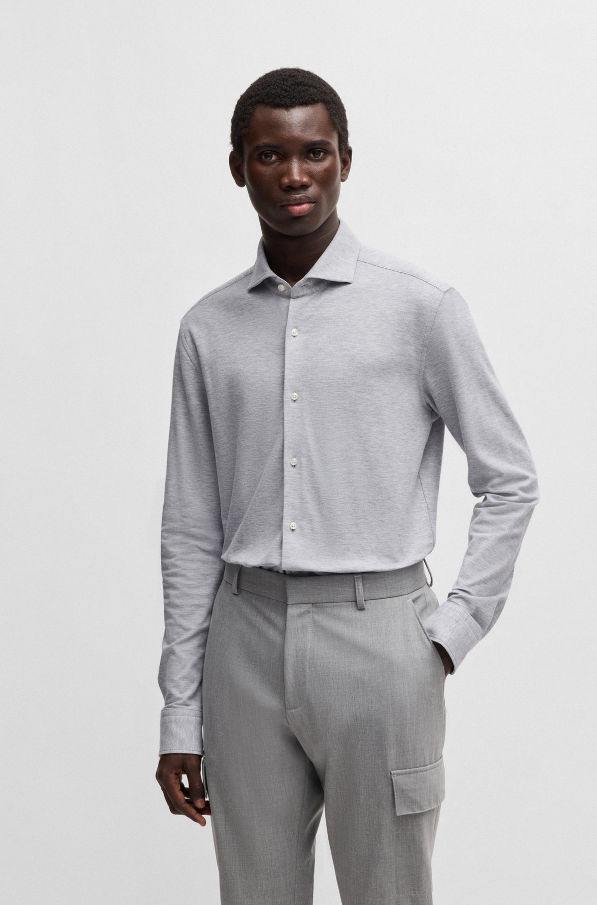 SLIM-FIT SHIRT IN COTTON-PIQUÉ JERSEY - 2