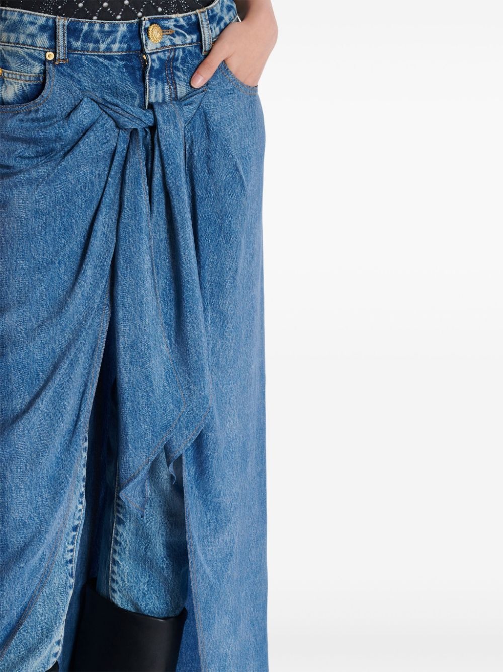 draped denim skirt - 7