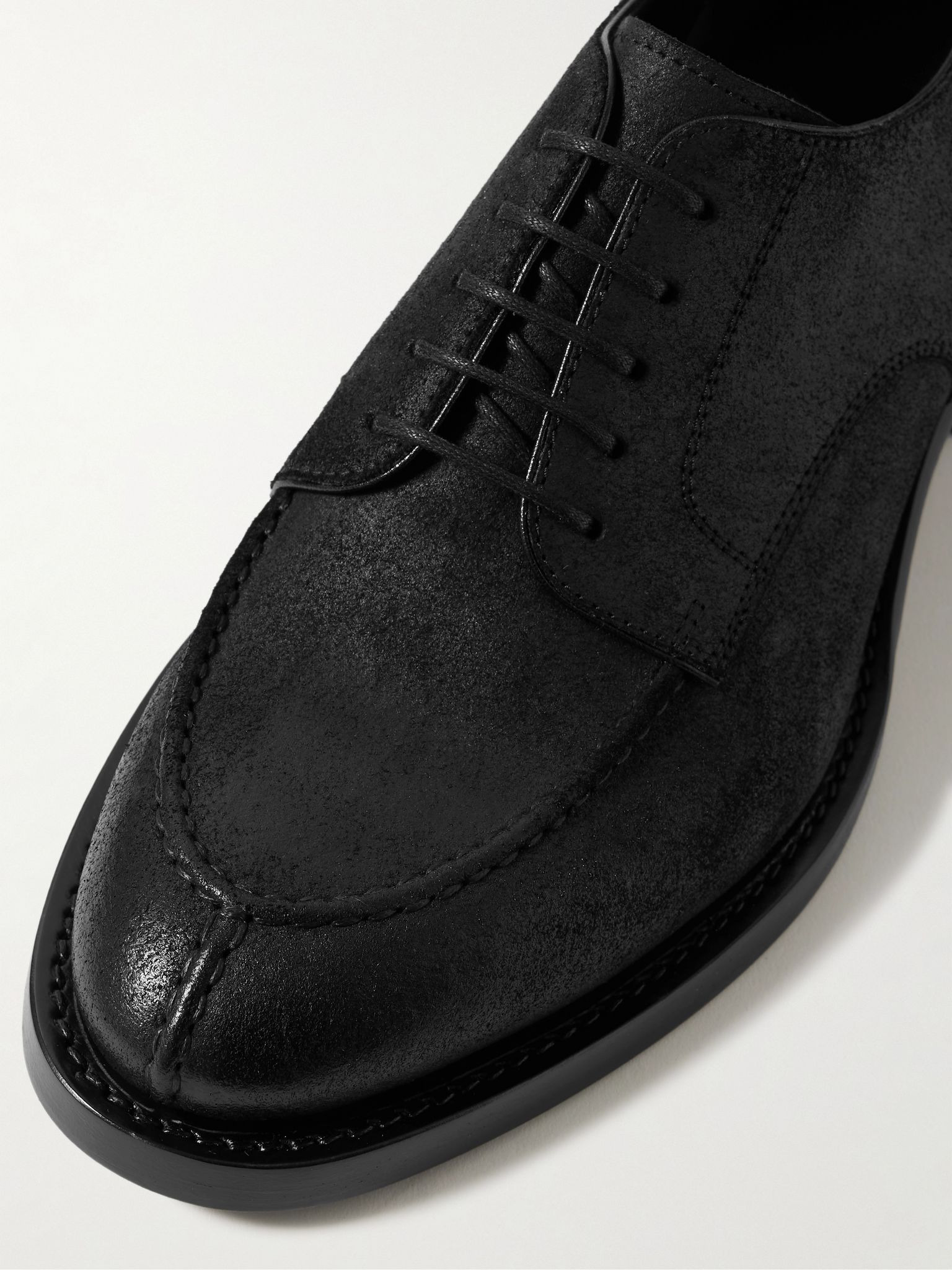 Waxed-Suede Derby Shoes Black - 5