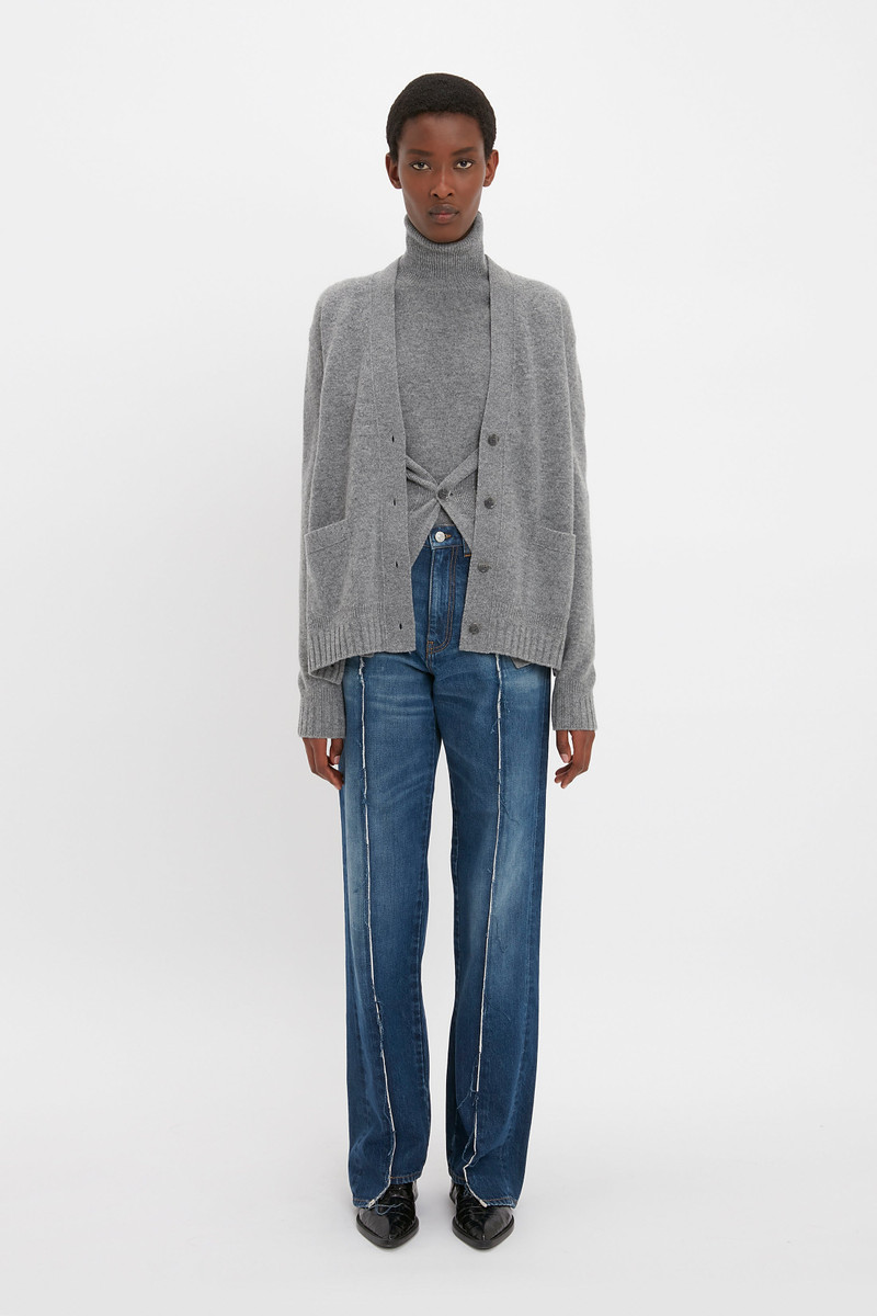 Victoria Beckham Double Layer Cardigan In Grey Melange outlook