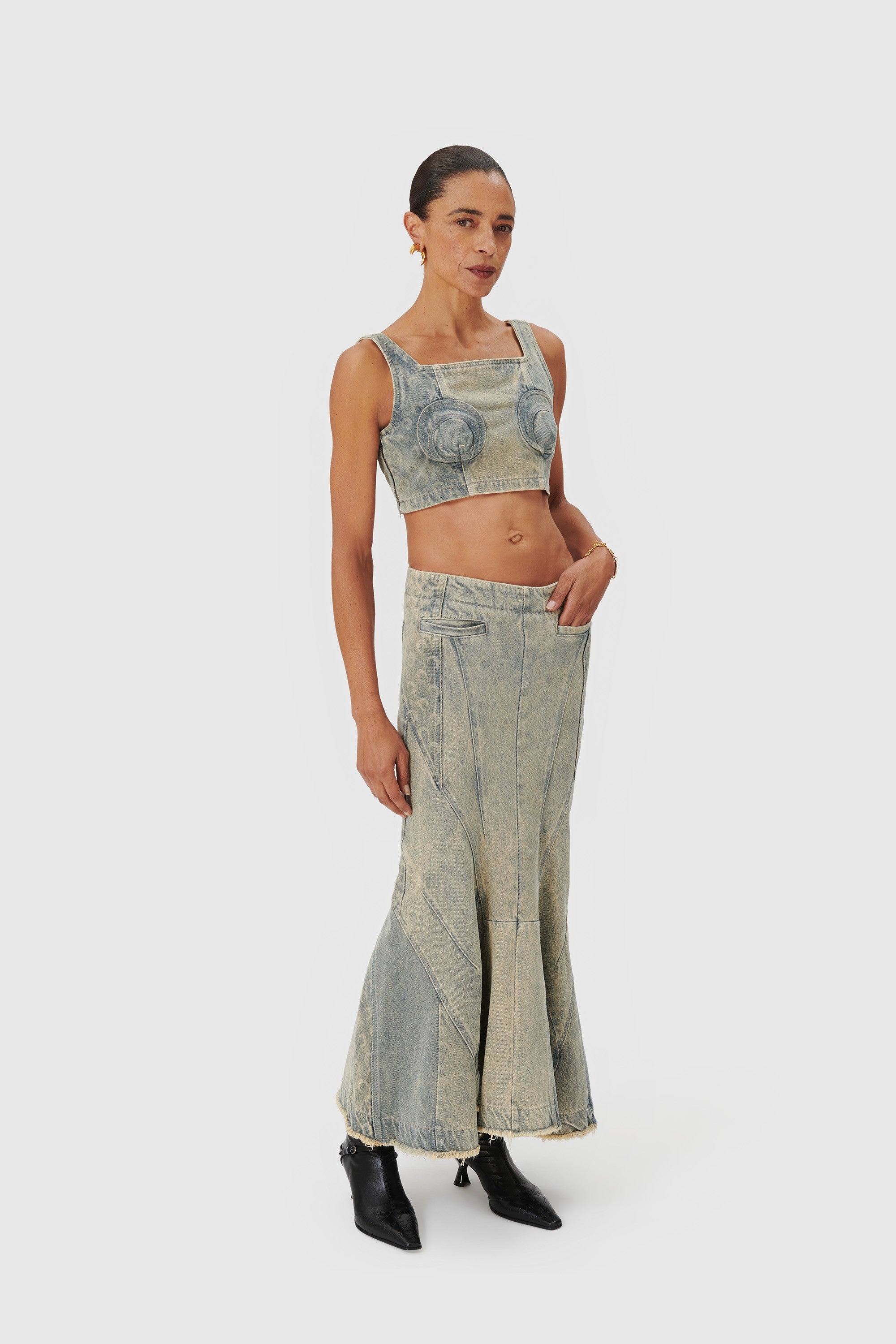 Regenerated Denim Flared Skirt - 2