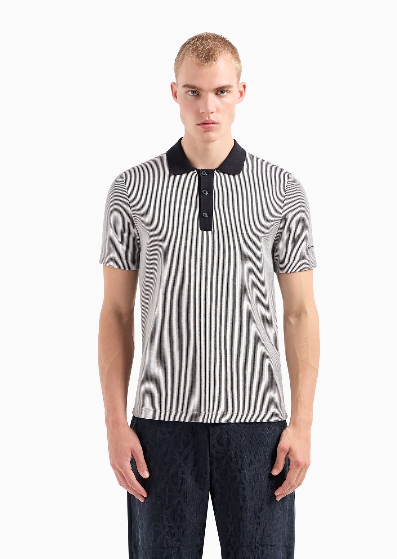 Striped viscose and cotton jacquard polo shirt - 2