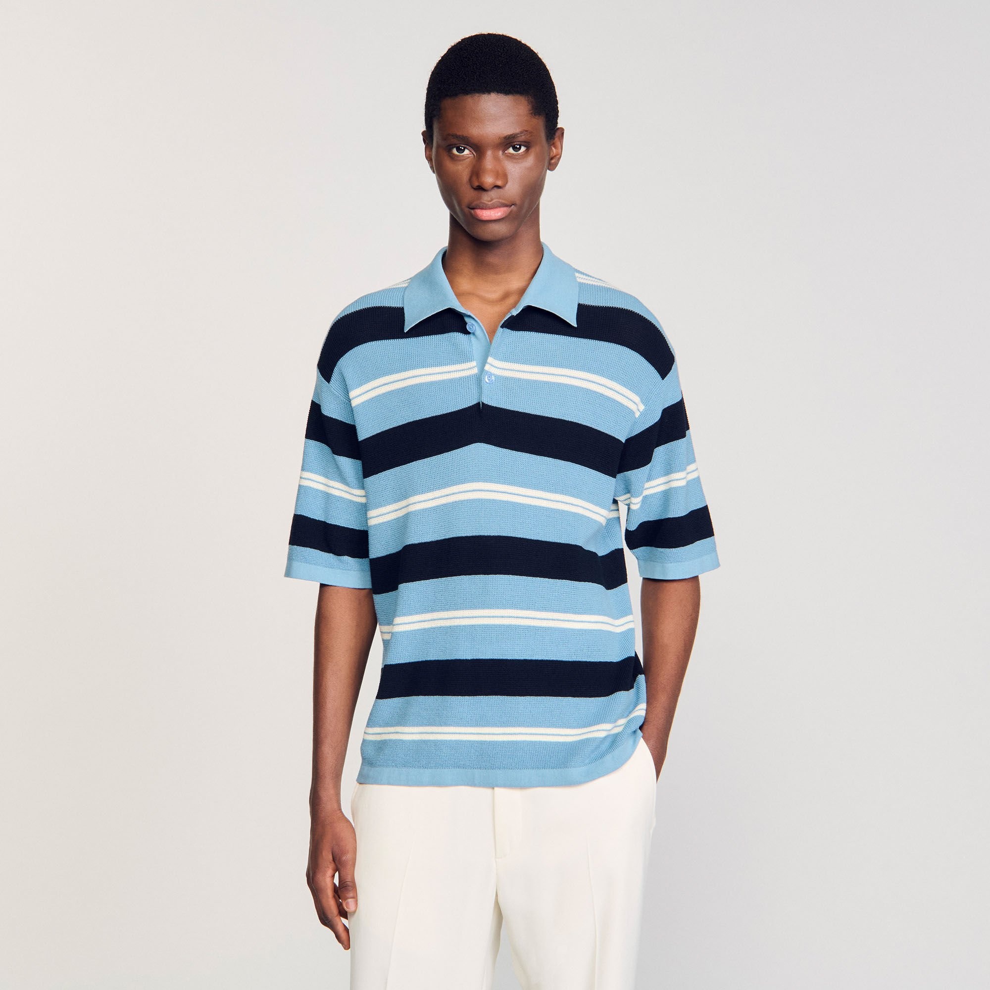 STRIPED KNIT POLO SHIRT - 4