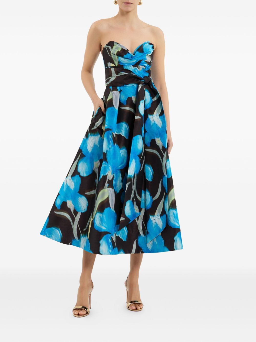 floral-print strapless dress - 2