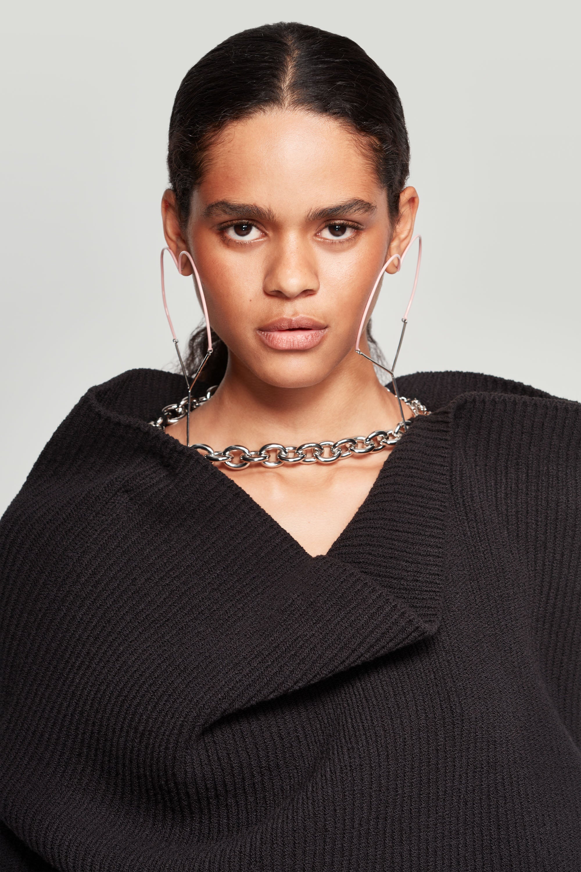 Draped Chain Ribbed Sweater - 3