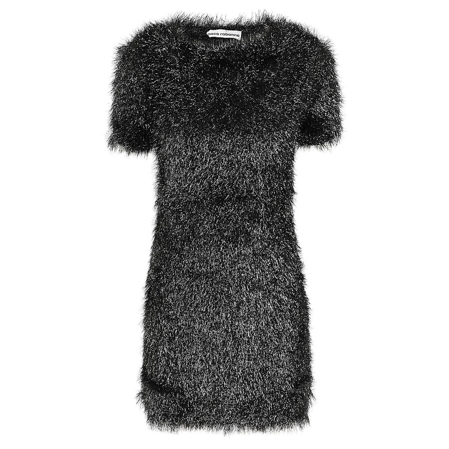 Rabanne Ladies Black Metallic-Thread Short-Sleeve Minidress, Brand Size 34 (US Size 2) - 6