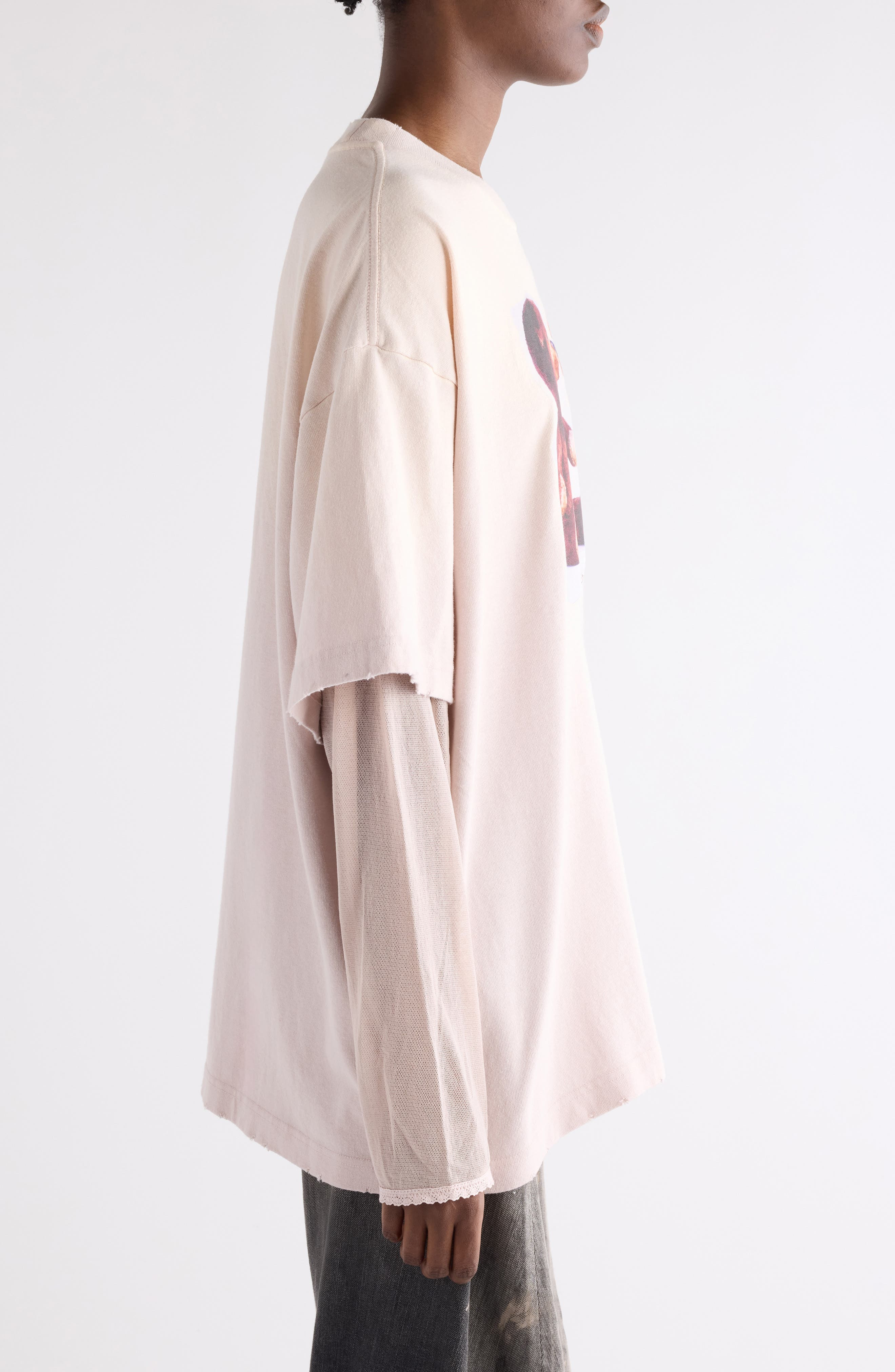 Acne Studios Edra Layered Long Sleeve Graphic T-Shirt in Violet Pink at Nordstrom - 3