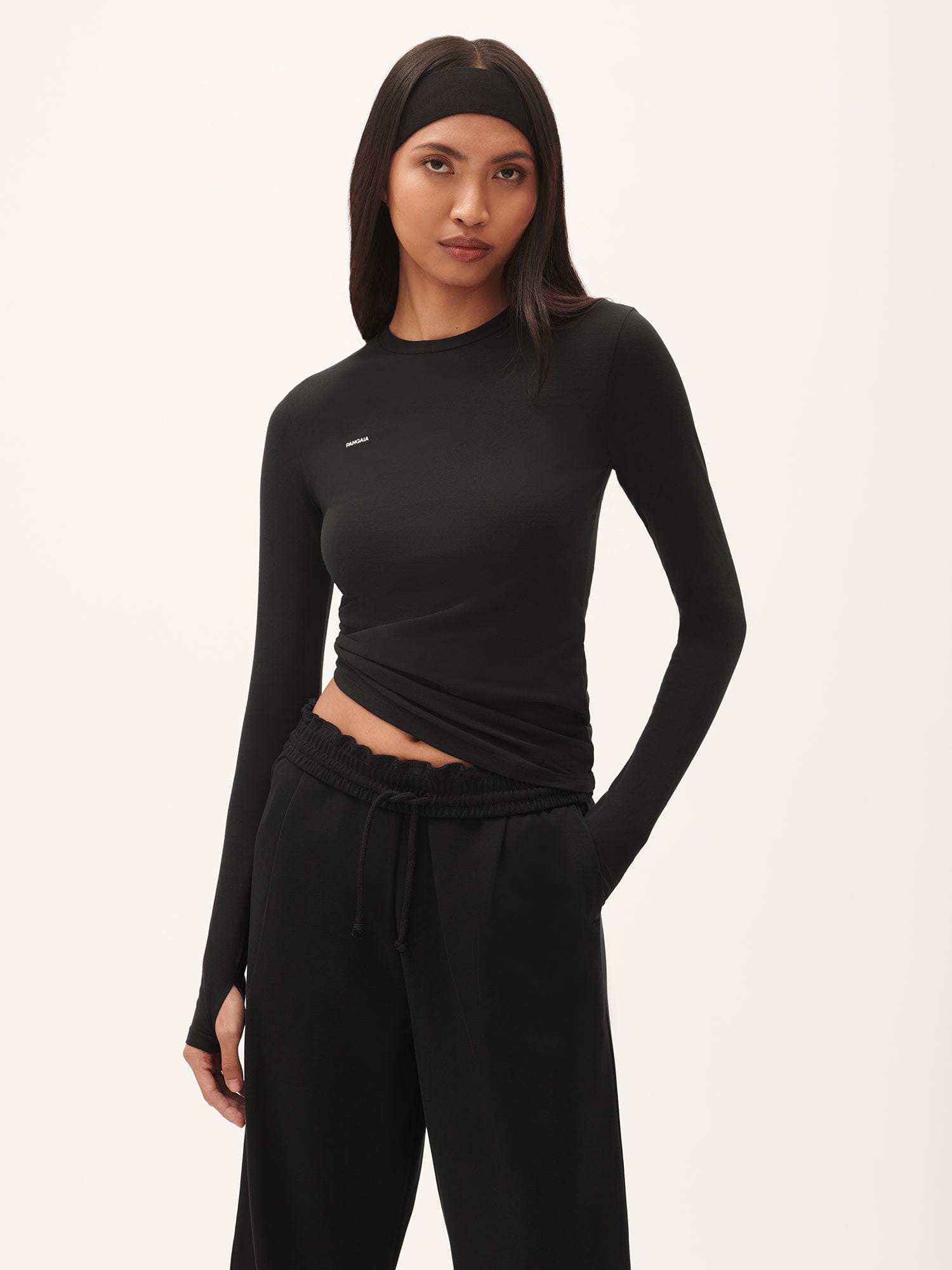 Womens 365 Cotton-Stretch Long-Sleeved Top - Black - 2