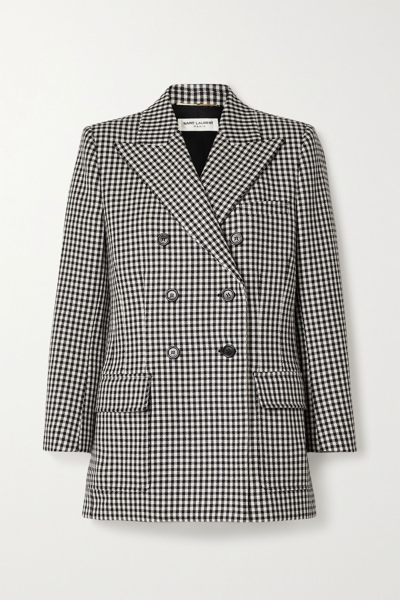 Double-breasted checked wool blazer - 1