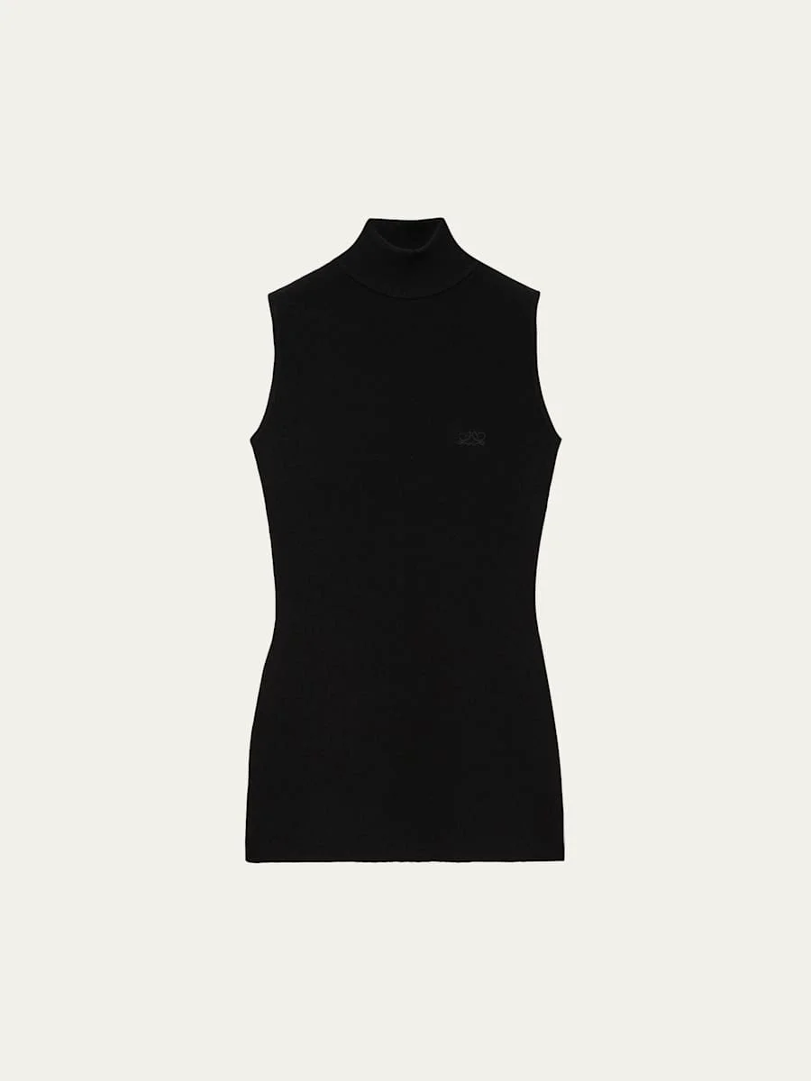 Turtleneck Sleeveless Knit Sweater - 1