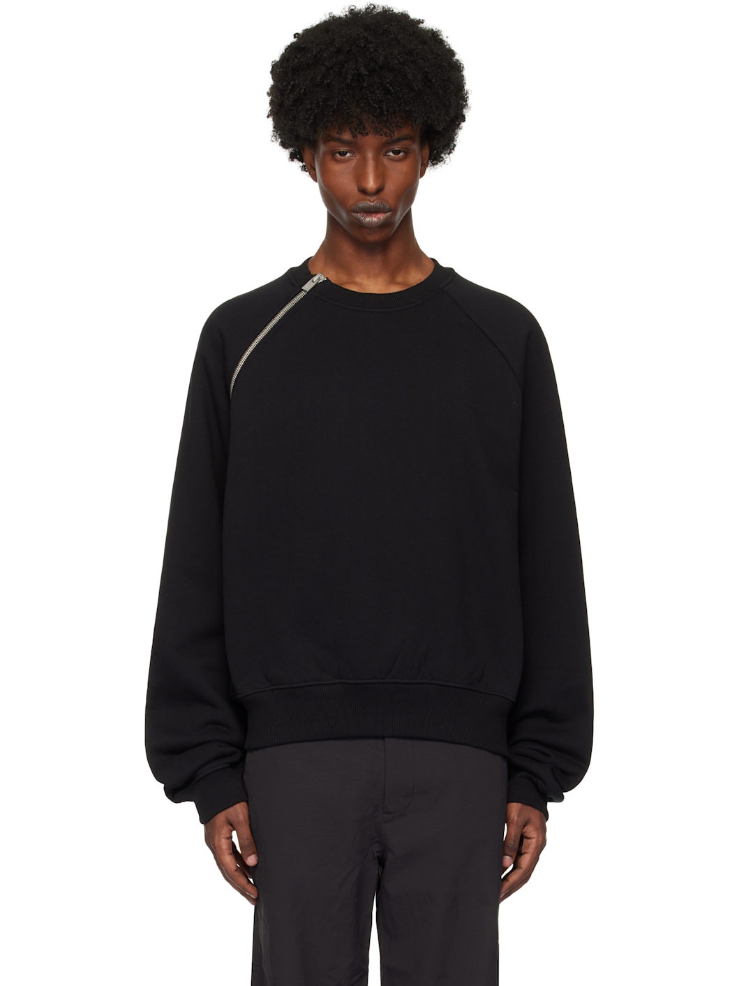 HELIOT EMIL™ Black Sequence Zip Crewneck Sweatshirt - 18995