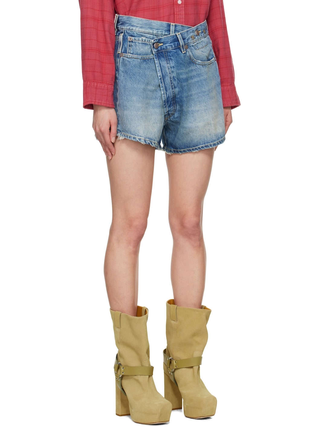Blue Loose Crossover Denim Shorts - 2