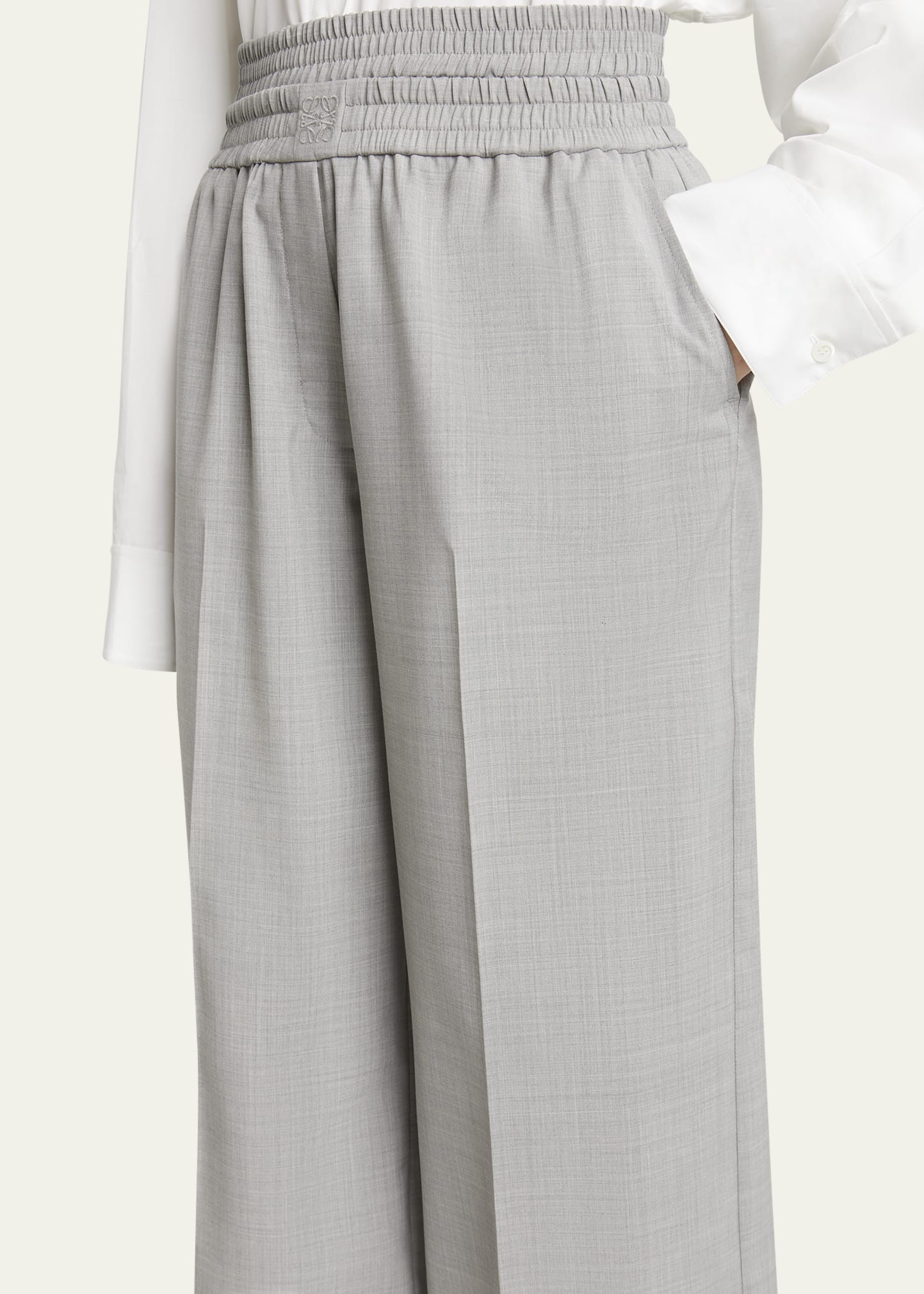 Cropped Wide Leg Wool Trousers - 5