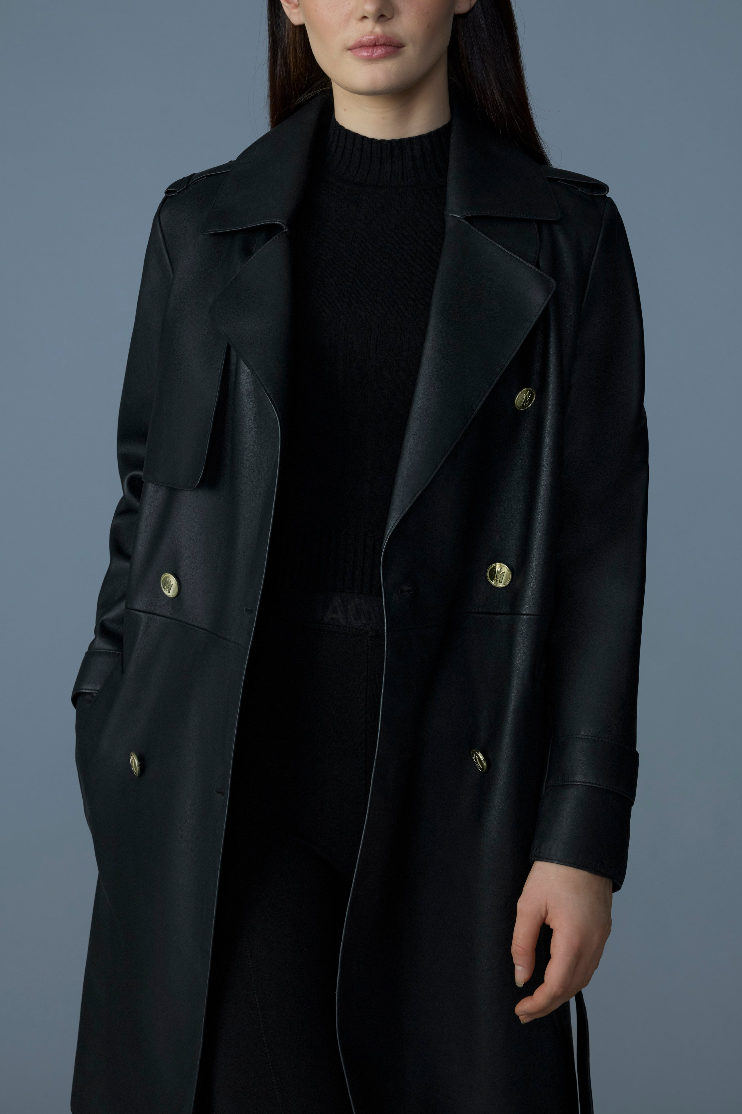 MELY Long Leather Trench Coat - 5