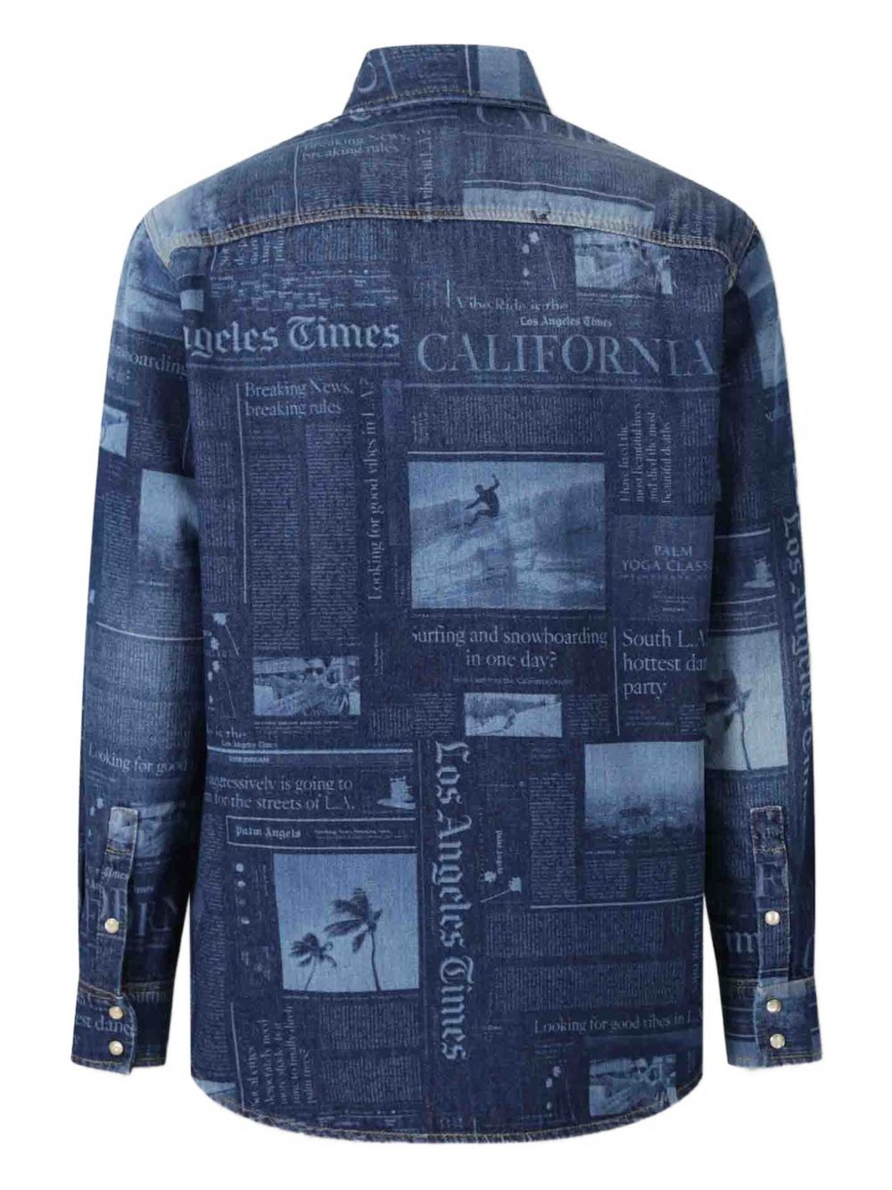 newspaper-print denim shirt - 2