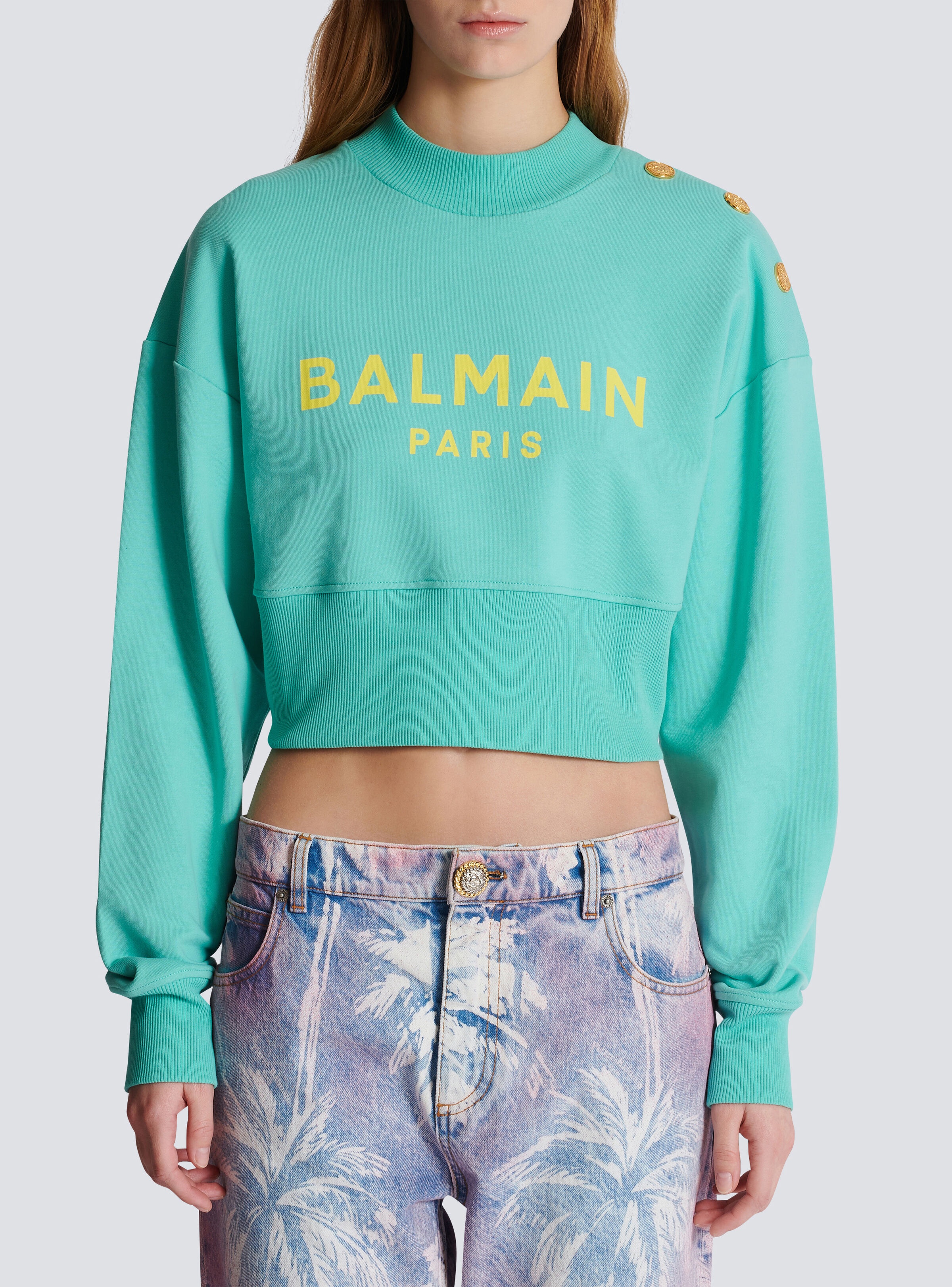 Cropped sweatshirt with Balmain Paris print - 5