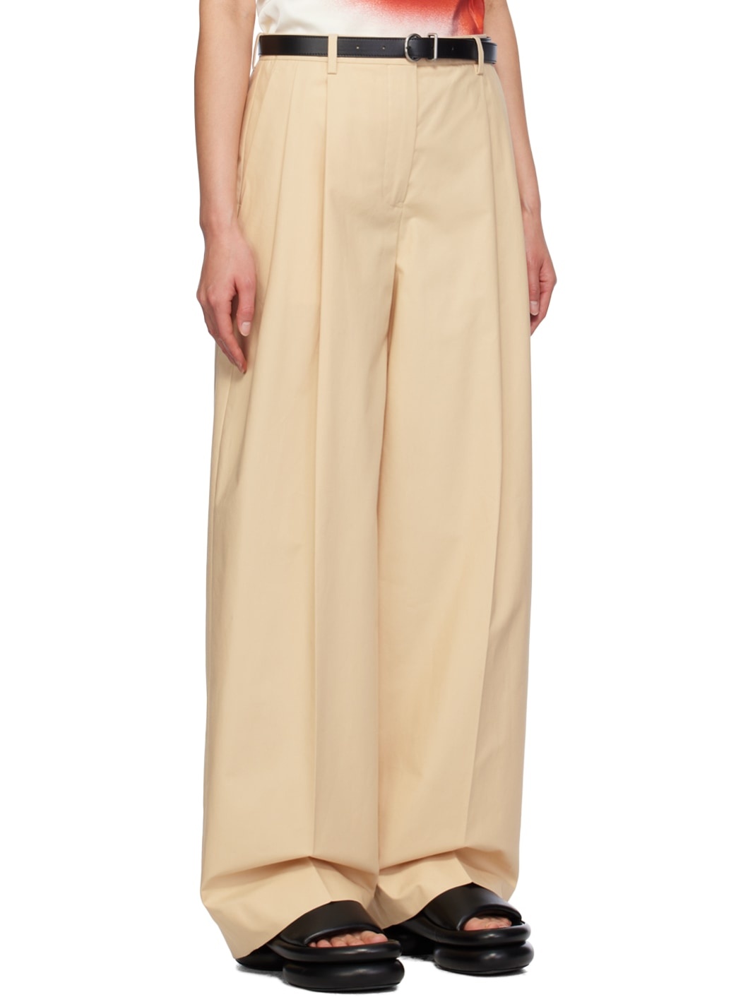 Beige Belted Trousers - 2