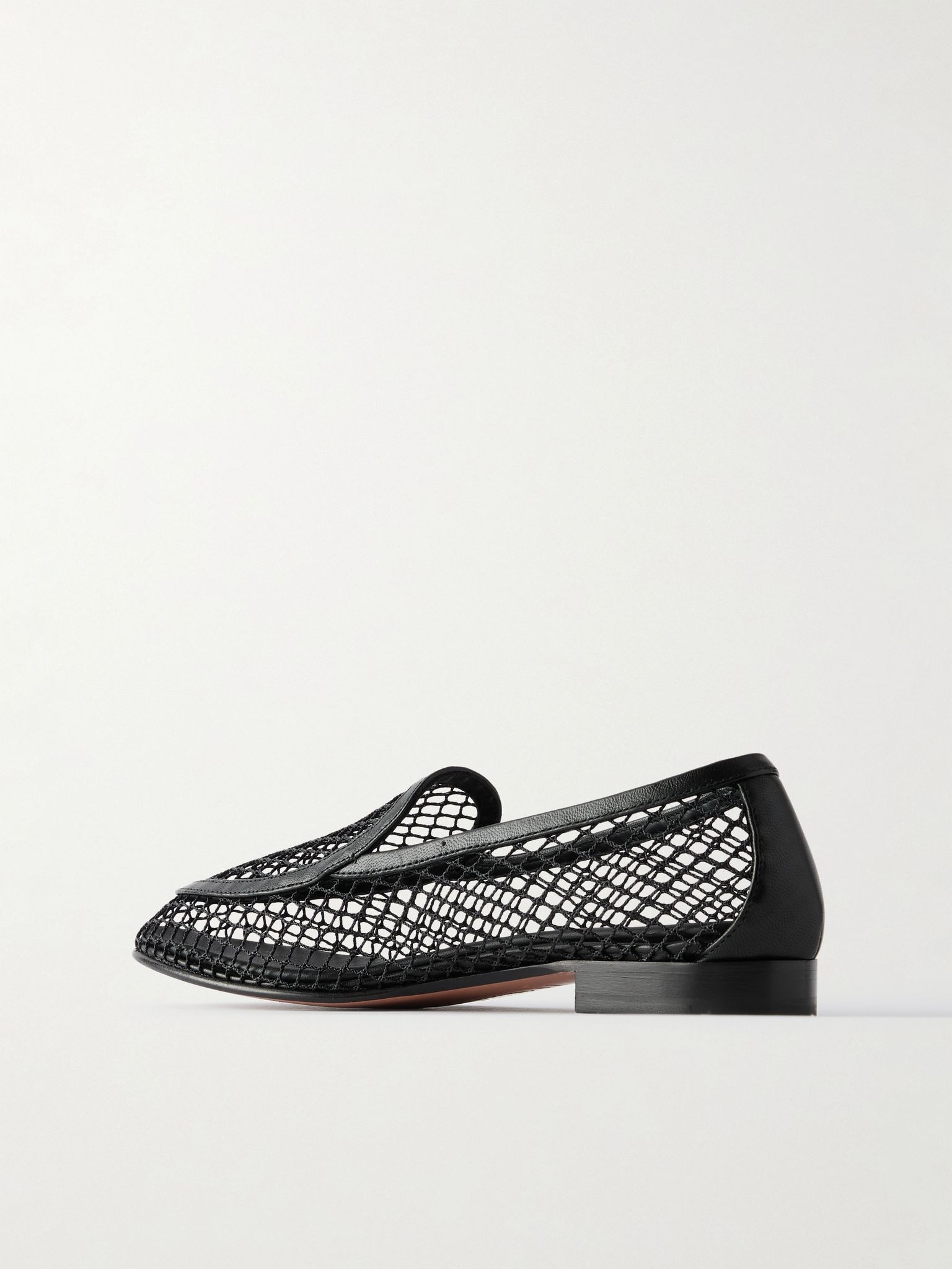 Saint Germain leather-trimmed fishnet loafers Black - 3