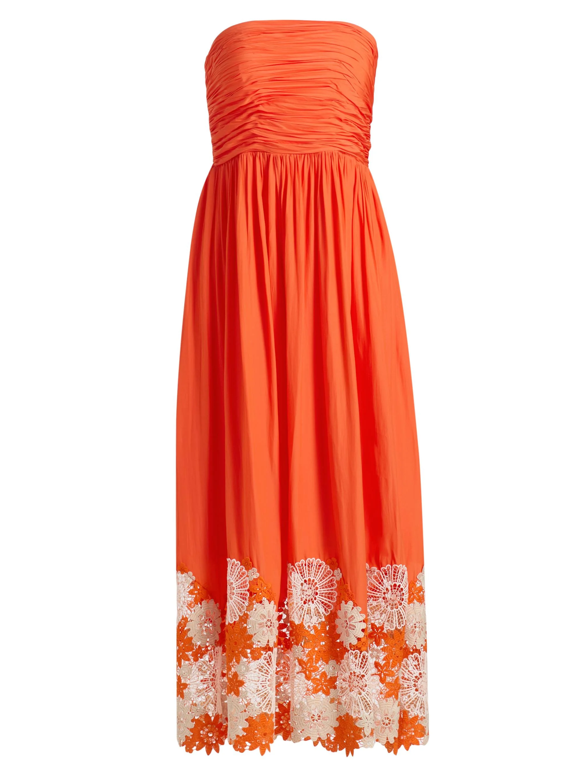 Women's Milani Floral-Appliqué Strapless Midi-Dress - Sunset Orange - 1
