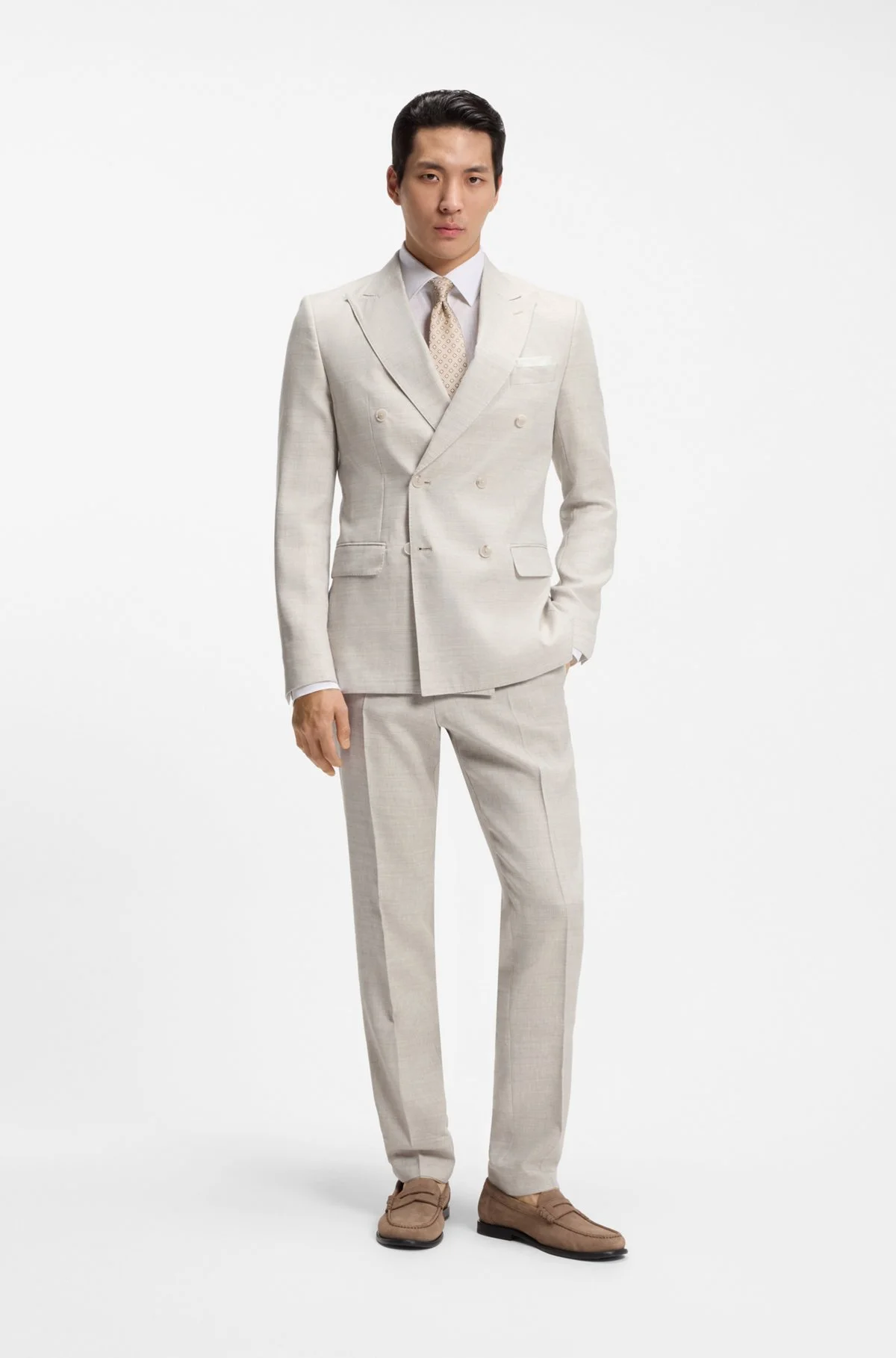 TWO-PIECE SLIM-FIT SUIT IN STRIPED LINEN AND WOOL - 1