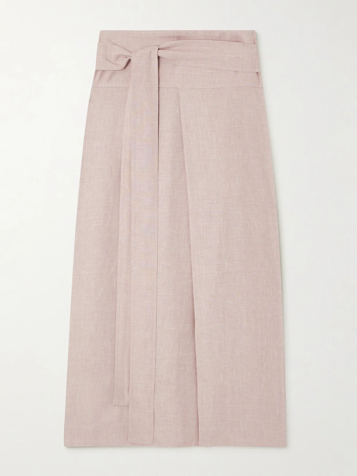 Belted Linen, Wool And Silk-blend Midi Skirt - 1