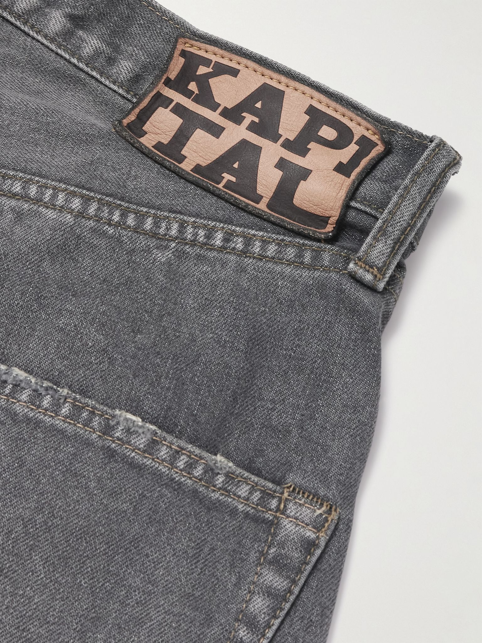 Wide-Leg Appliquéd Distressed Denim Shorts Gray - 4