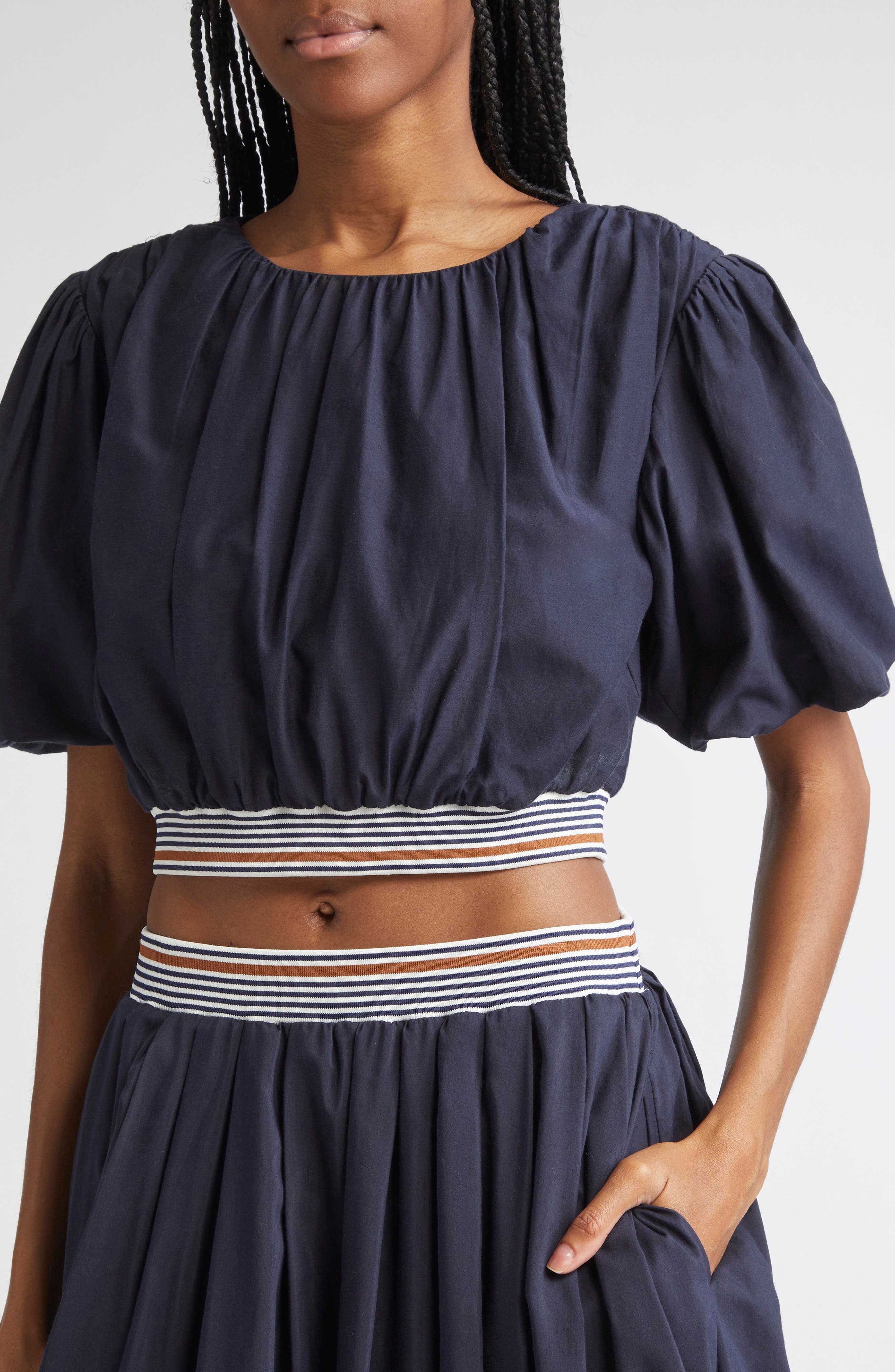 Veronica Beard Gabriela Cotton & Silk Crop Top in Navy at Nordstrom - 5