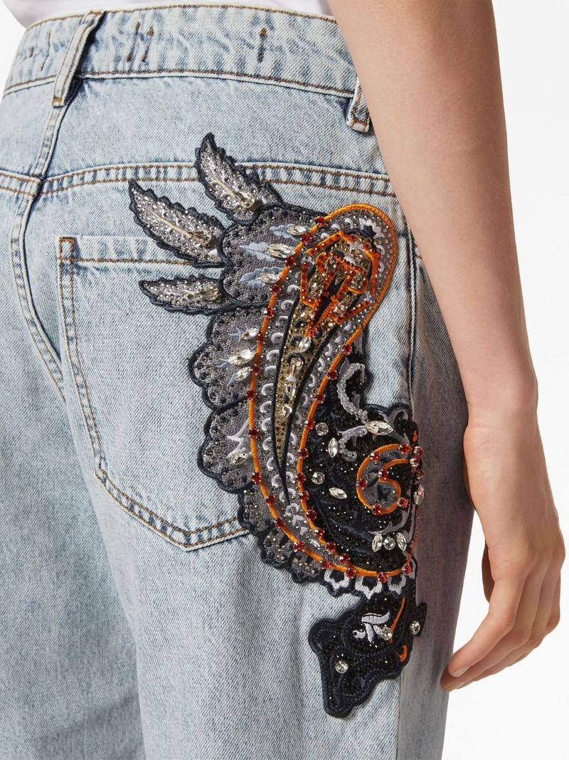 paisley-embroidered wide-leg jeans 5