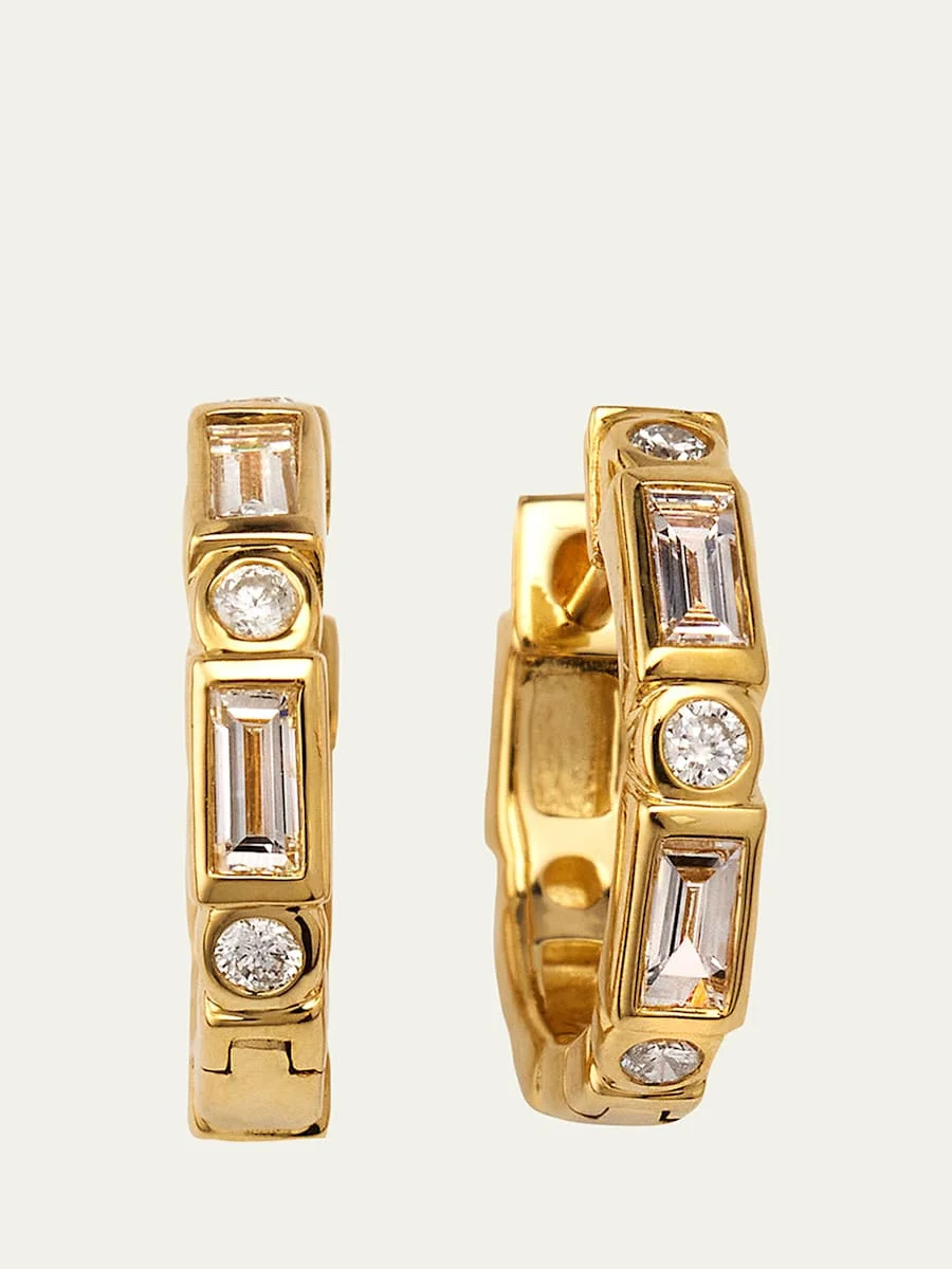 14k Baguette & Round-Cut Diamond Hoop Earrings - 1