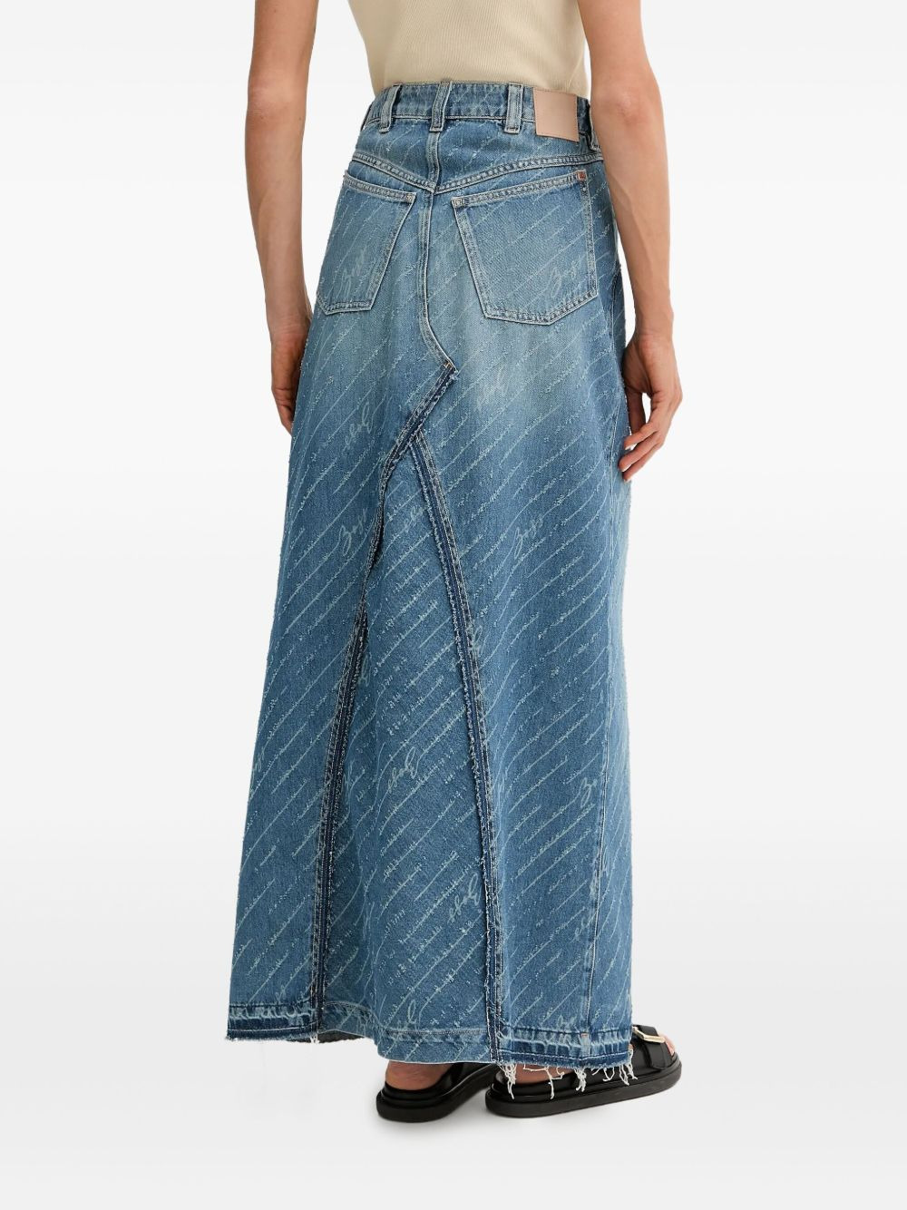 distressed-details denim maxi skirt - 3