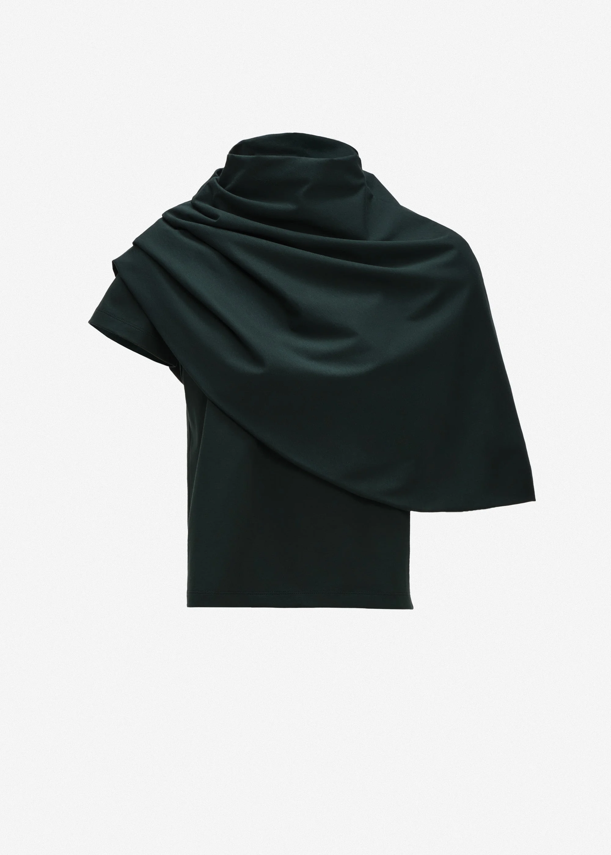 T-shirt with draped cape in dark green - 1