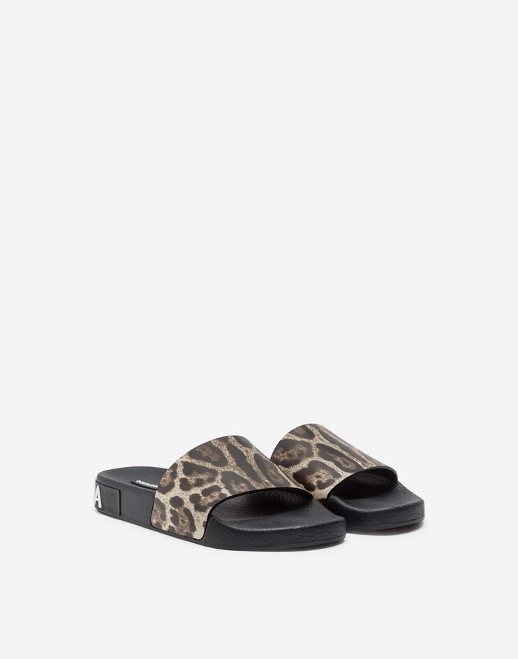 Leopard-print calfskin and rubber sliders - 2