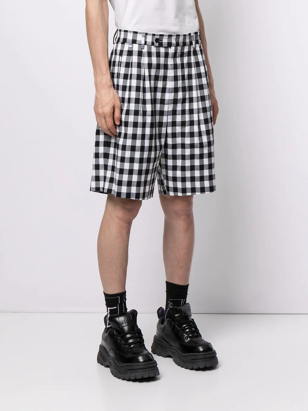 gingham-check pleated shorts - 3