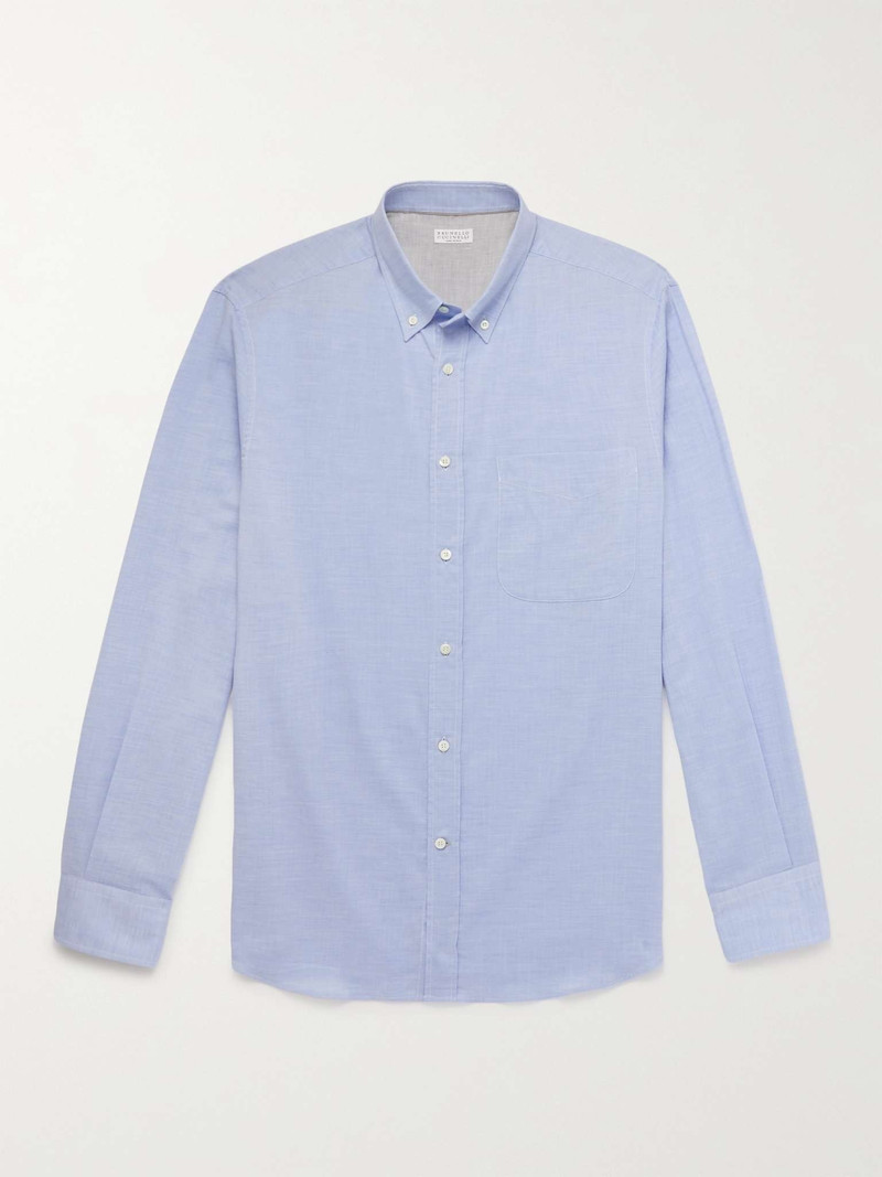 Button-Down Collar Herringbone Cotton Shirt - 1