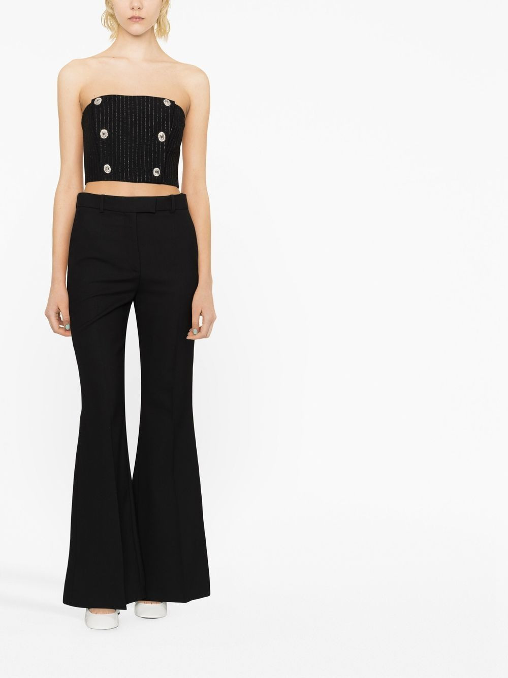 pinstripe crystal-embellished crop top - 2