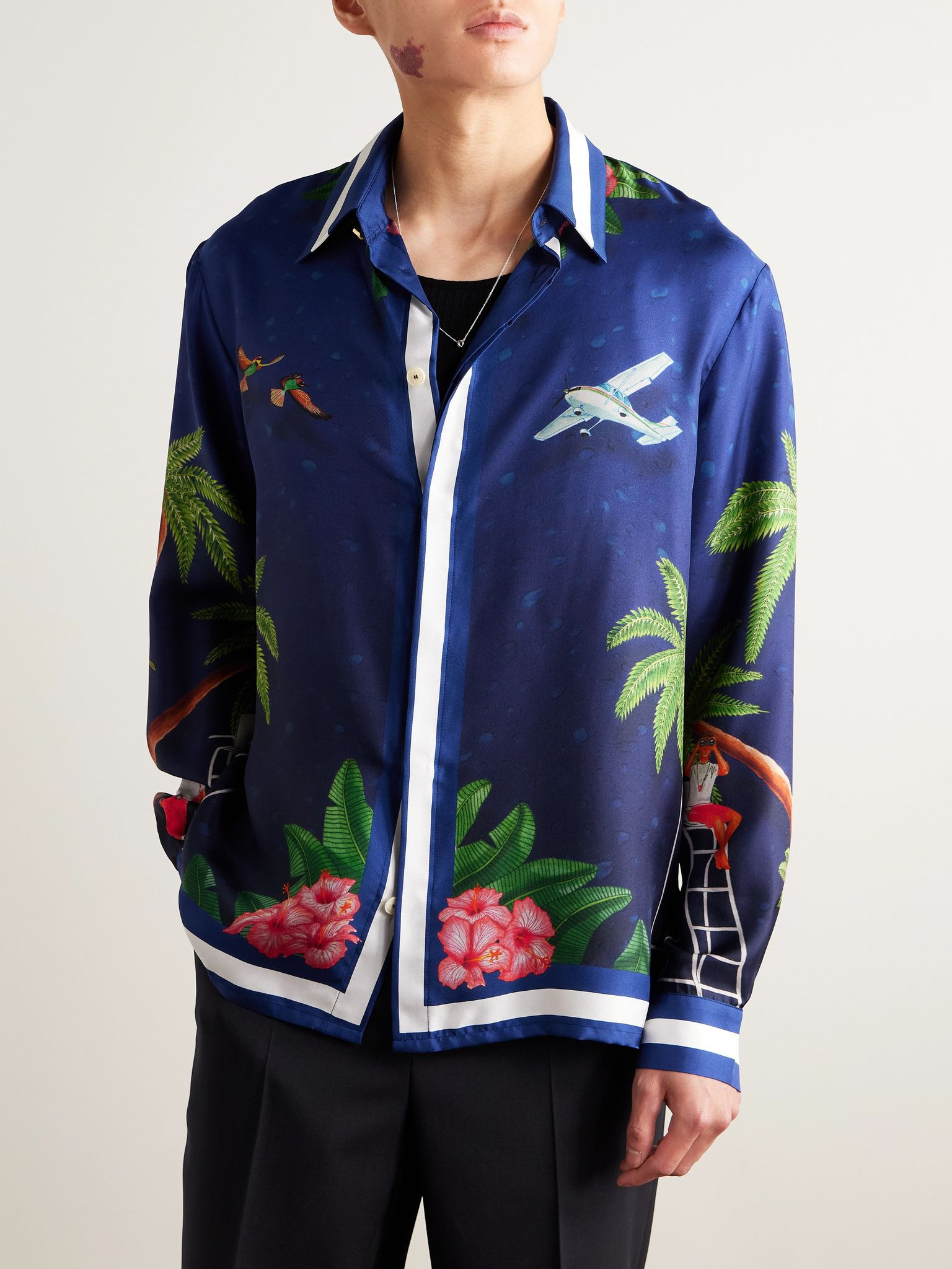 Casablanca Surf Club Printed Silk-Twill Shirt Navy - 3