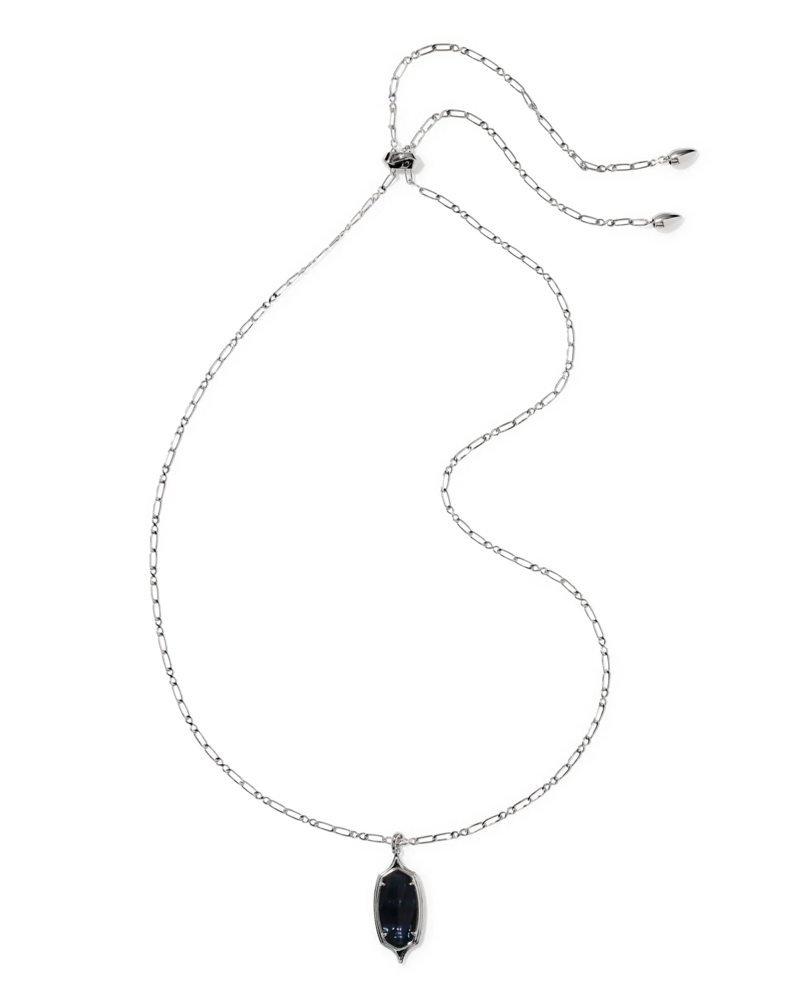 Dani Stepped Frame Silver Long Pendant Necklace - 1