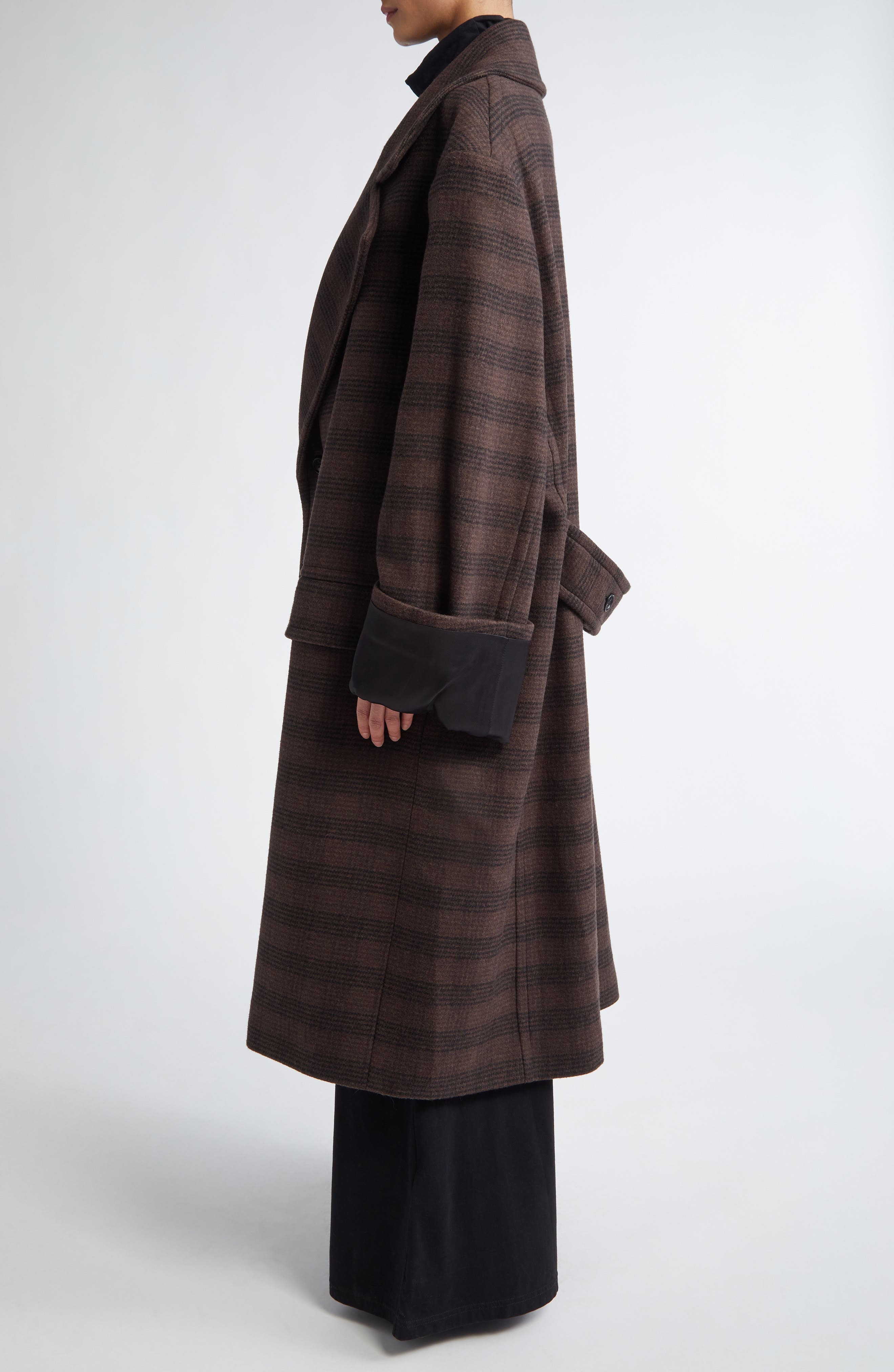 MM6 Maison Margiela Glen Plaid Oversize Martingale Coat in Brown/Black at Nordstrom - 4