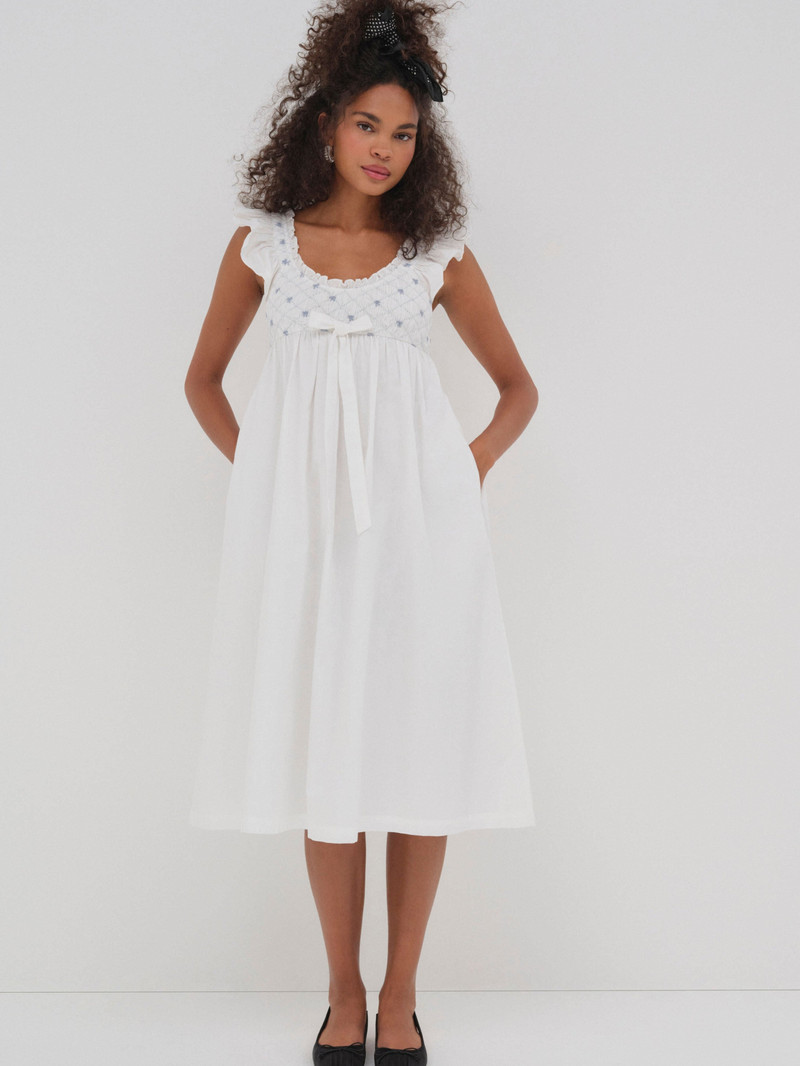 Birdie Bow Smocked Midi Slip Dress 4