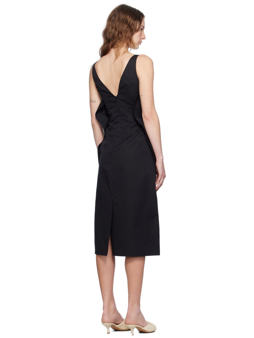 Black Square Neck Midi Dress - 3