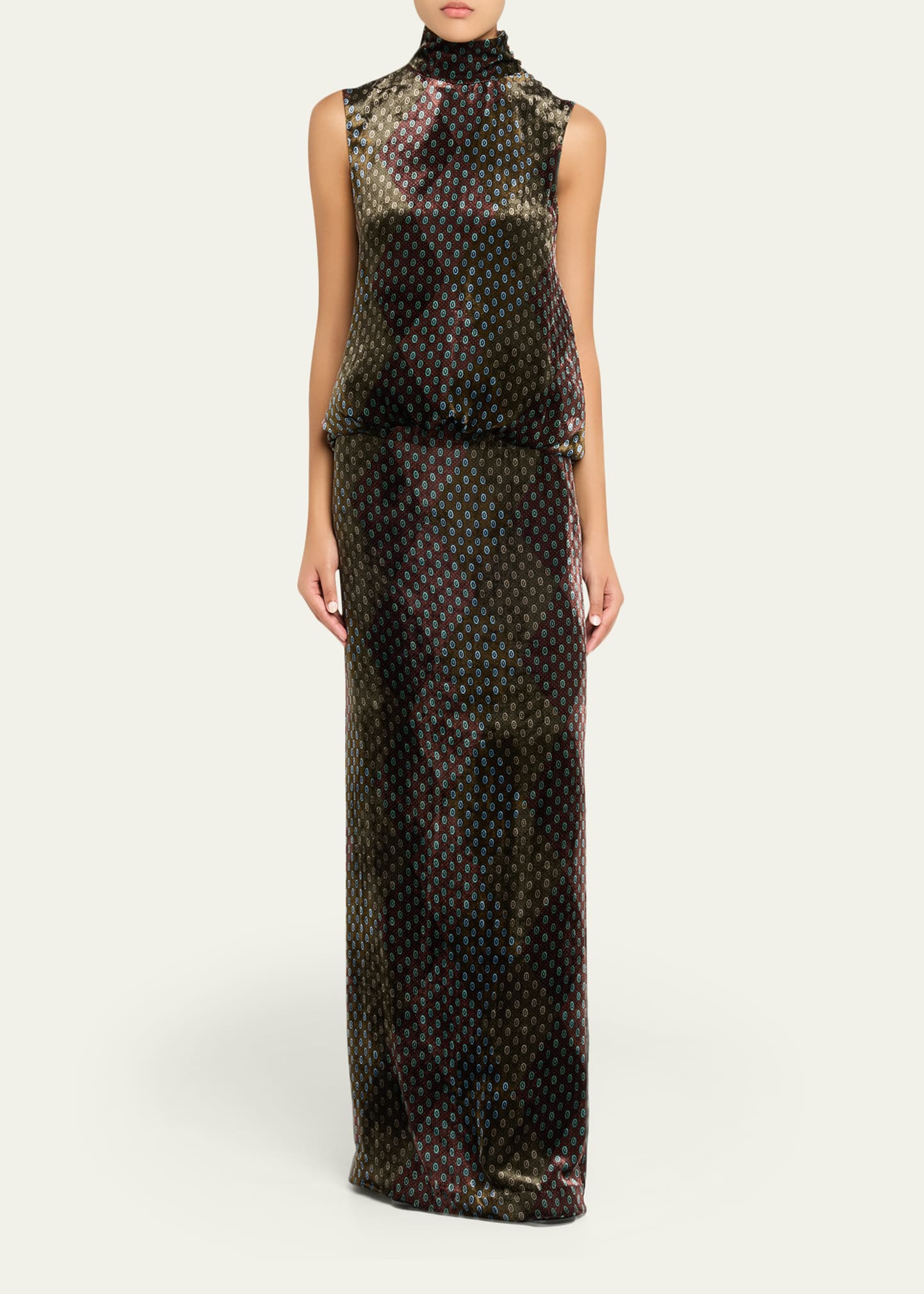 Debo Mock-Neck Draped Velvet Maxi Dress - 2