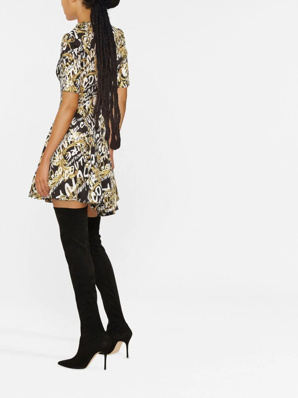 logo-baroque print dress - 3