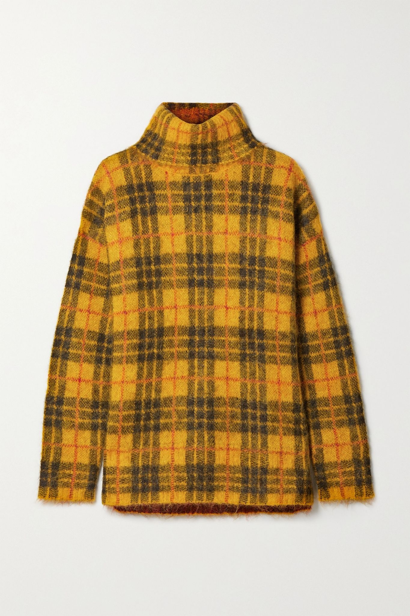 Oversized cutout checked knitted turtleneck sweater - 1