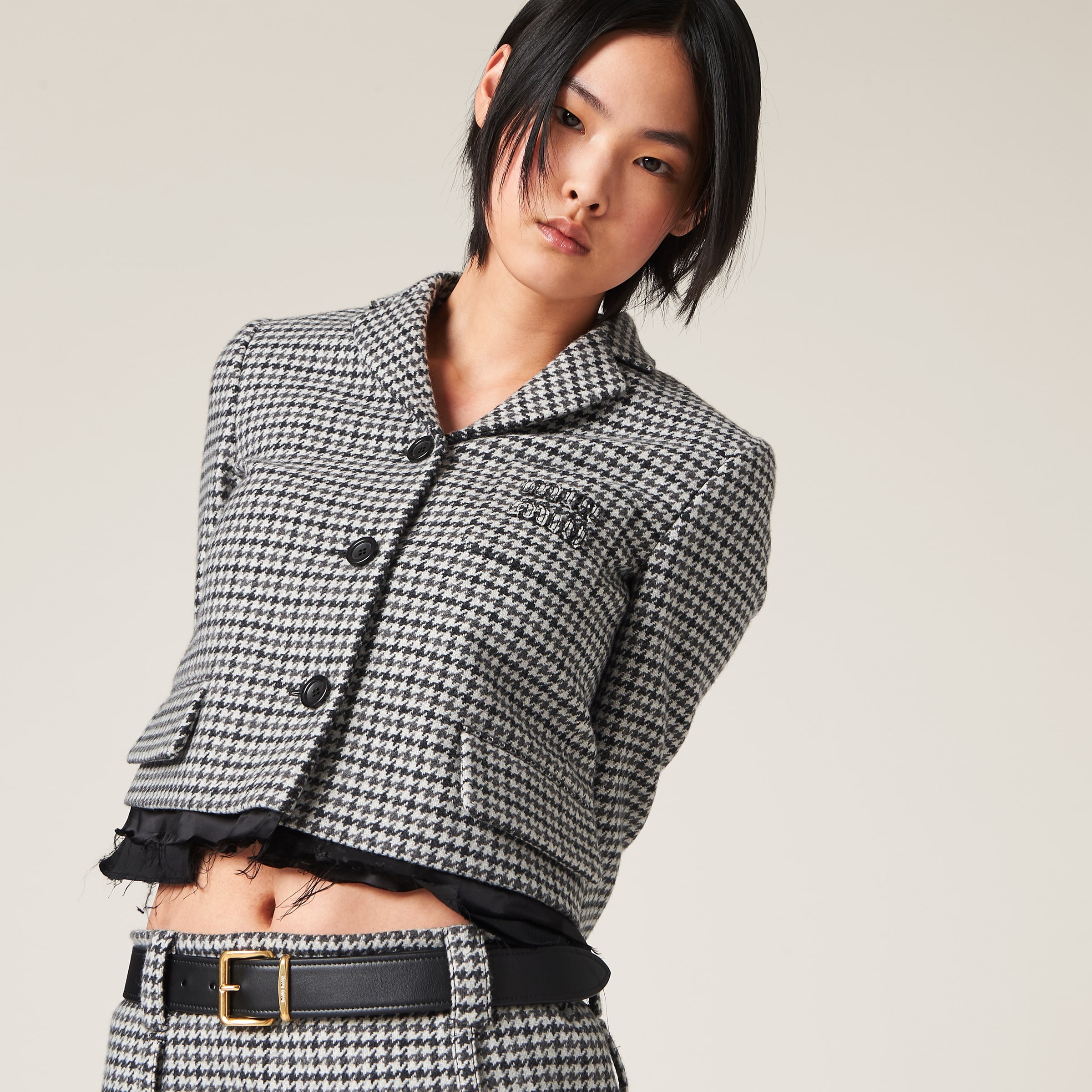 Single-breasted houndstooth check jacket - 4