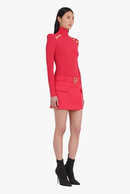 Short fuchsia wool low rise skirt - 7