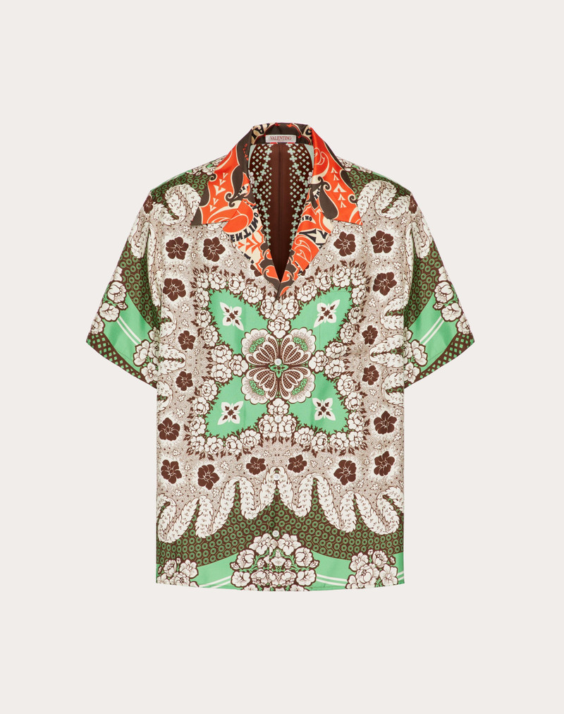 SILK TWILL BOWLING SHIRT WITH VALENTINO BANDANA FLOWER PRINT 1