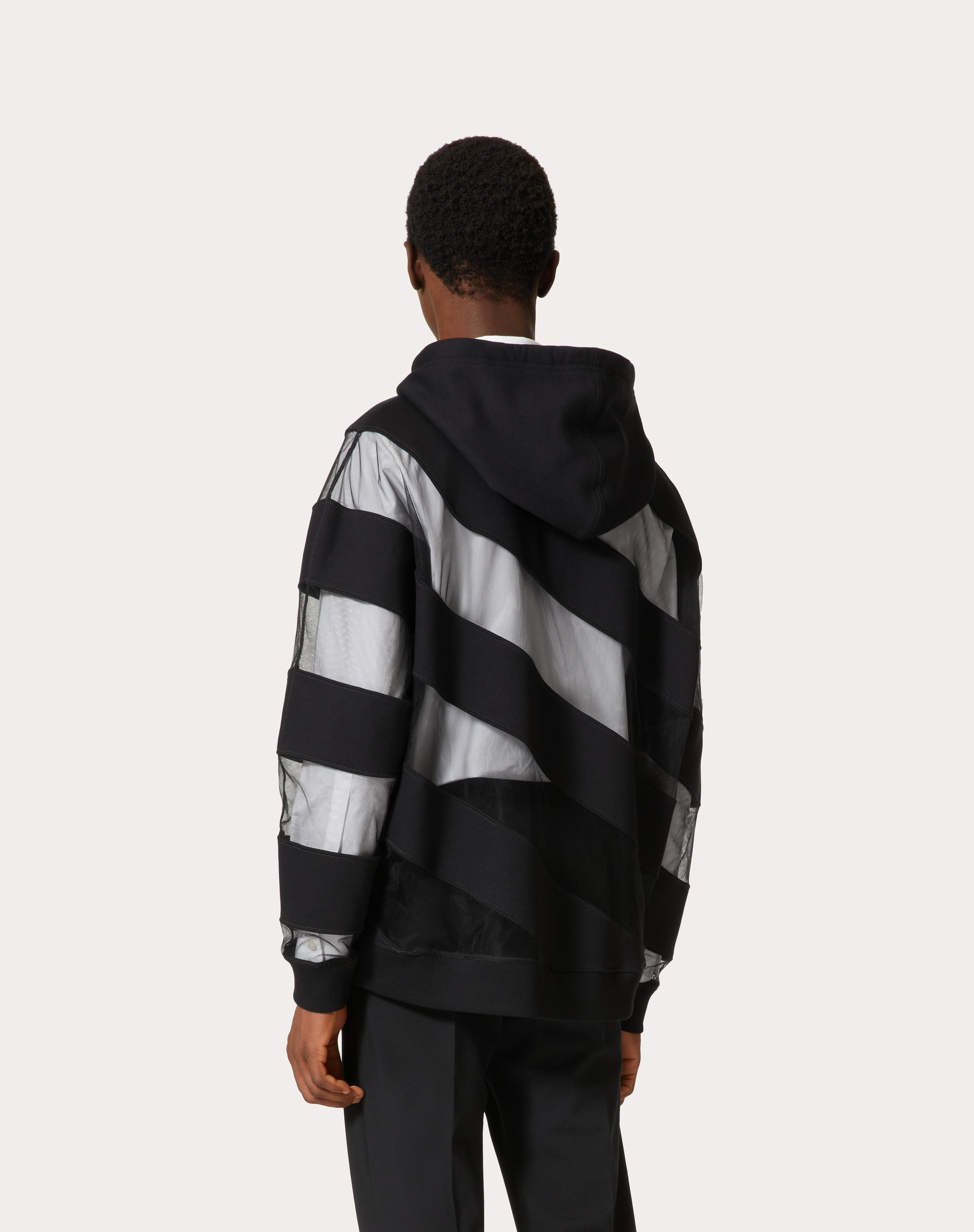 COTTON HOODED SWEATSHIRT WITH LARGE STRHYPE NYLON TULLE INSERTS - 4