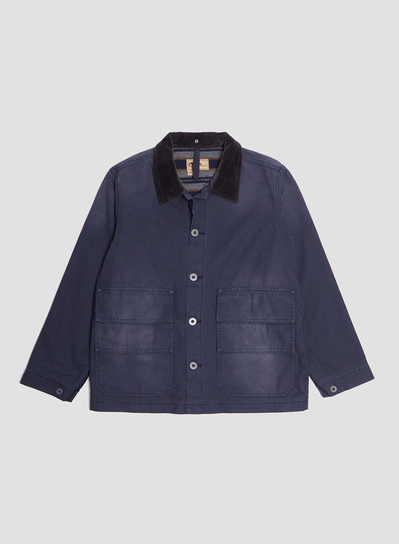 Nigel Cabourn Hunting Chore Jacket Canvas in Black Navy | REVERSIBLE